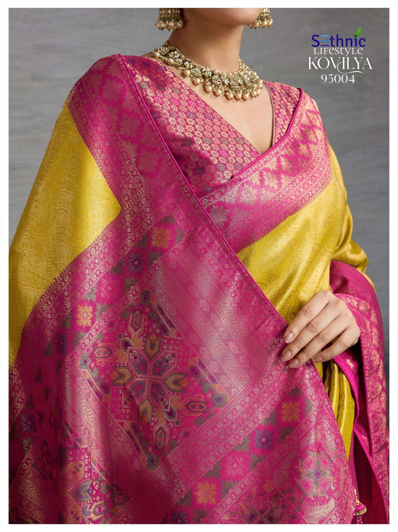 Sethnic Lifestyle Presents Kovilya Kanjivaram Silk Meenakari Work Stylish Look Sarees Catalog Wholesaler And Exporter 