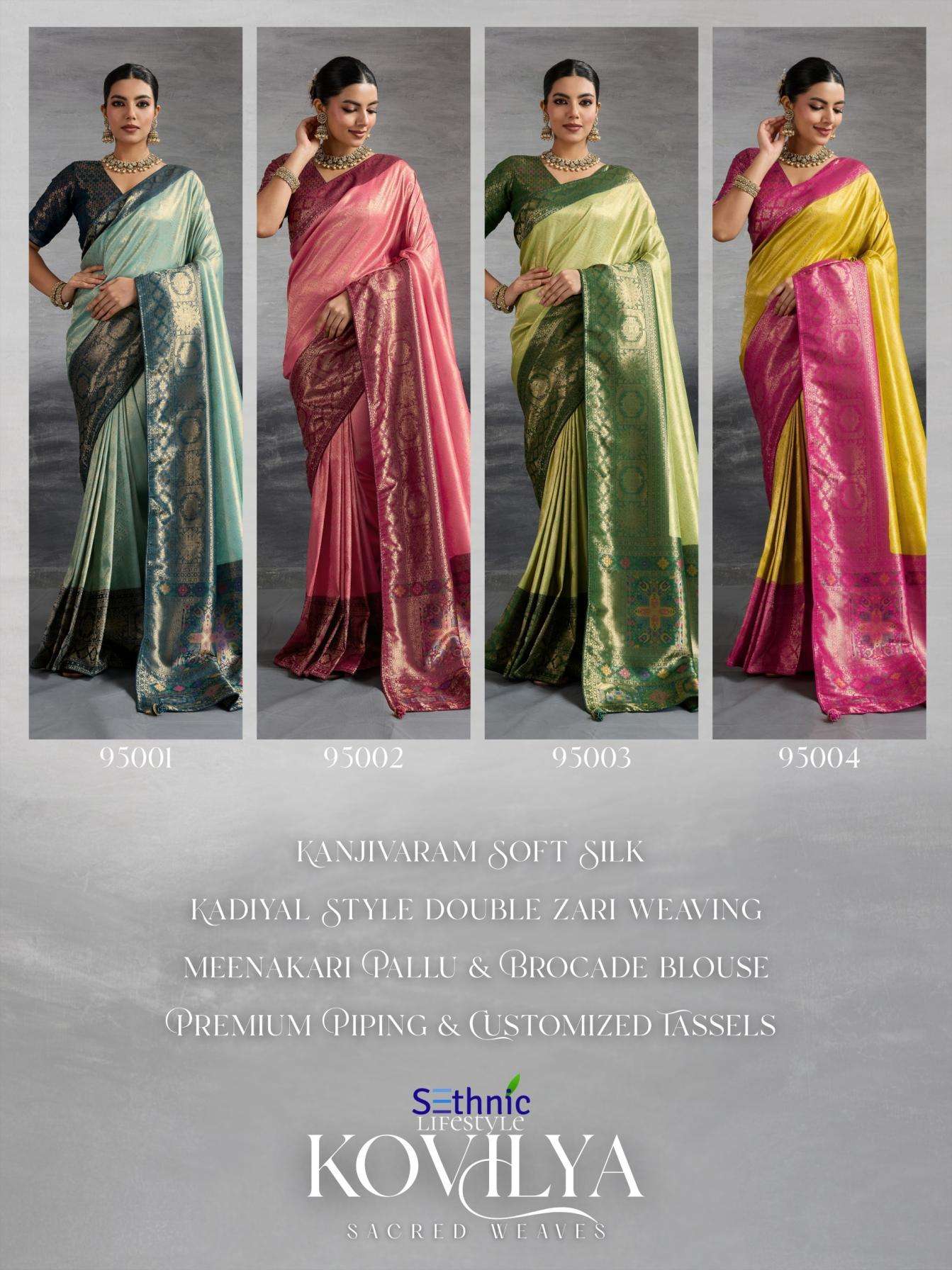 Sethnic Lifestyle Presents Kovilya Kanjivaram Silk Meenakari Work Stylish Look Sarees Catalog Wholesaler And Exporter 