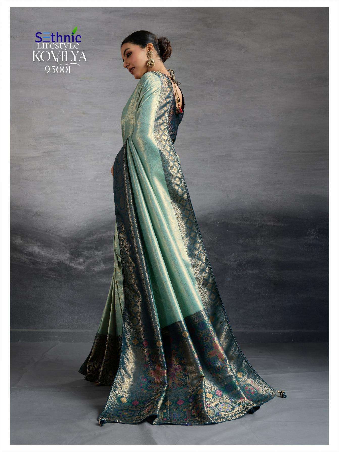 Sethnic Lifestyle Presents Kovilya Kanjivaram Silk Meenakari Work Stylish Look Sarees Catalog Wholesaler And Exporter 