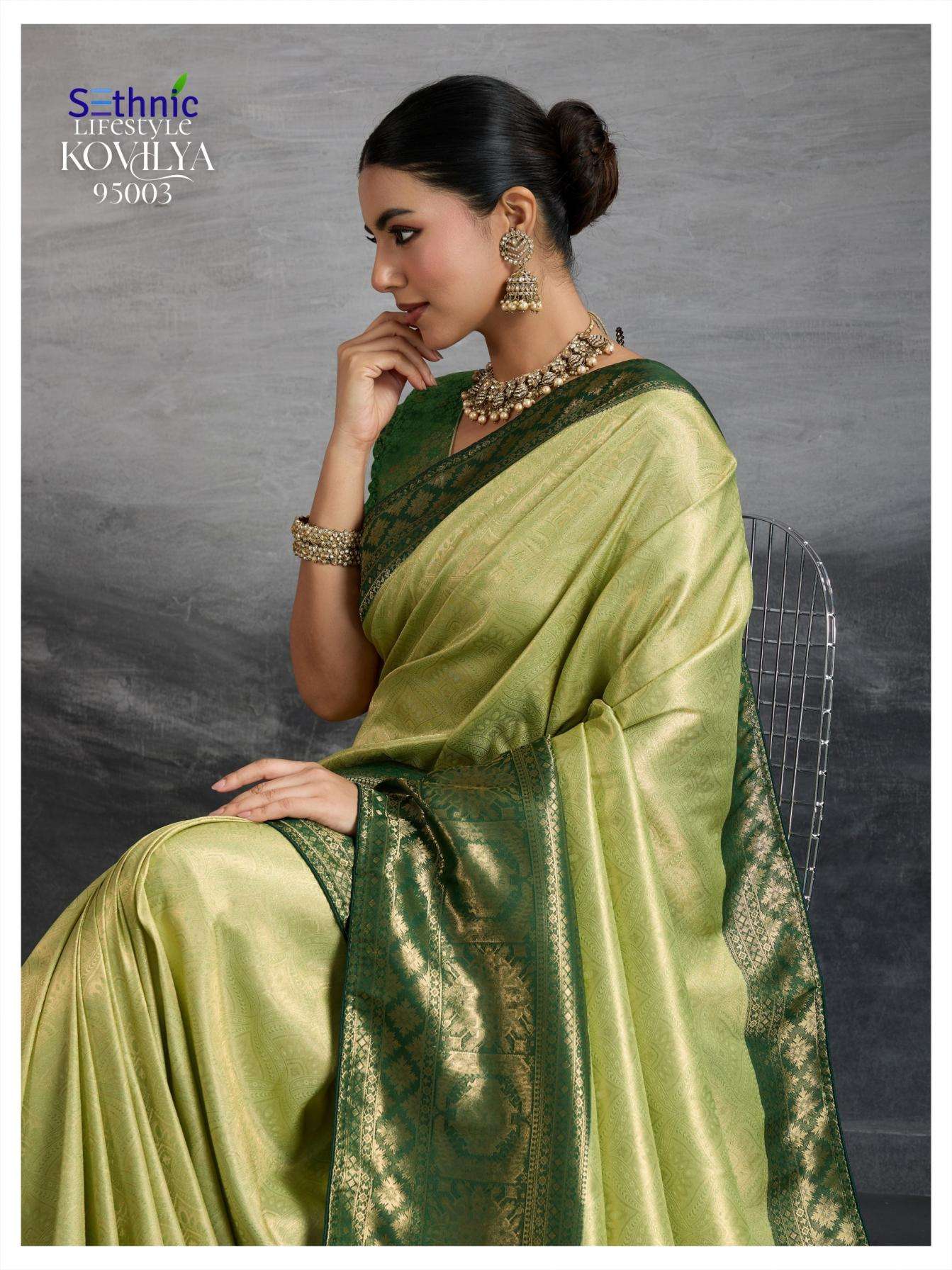 Sethnic Lifestyle Presents Kovilya Kanjivaram Silk Meenakari Work Stylish Look Sarees Catalog Wholesaler And Exporter 