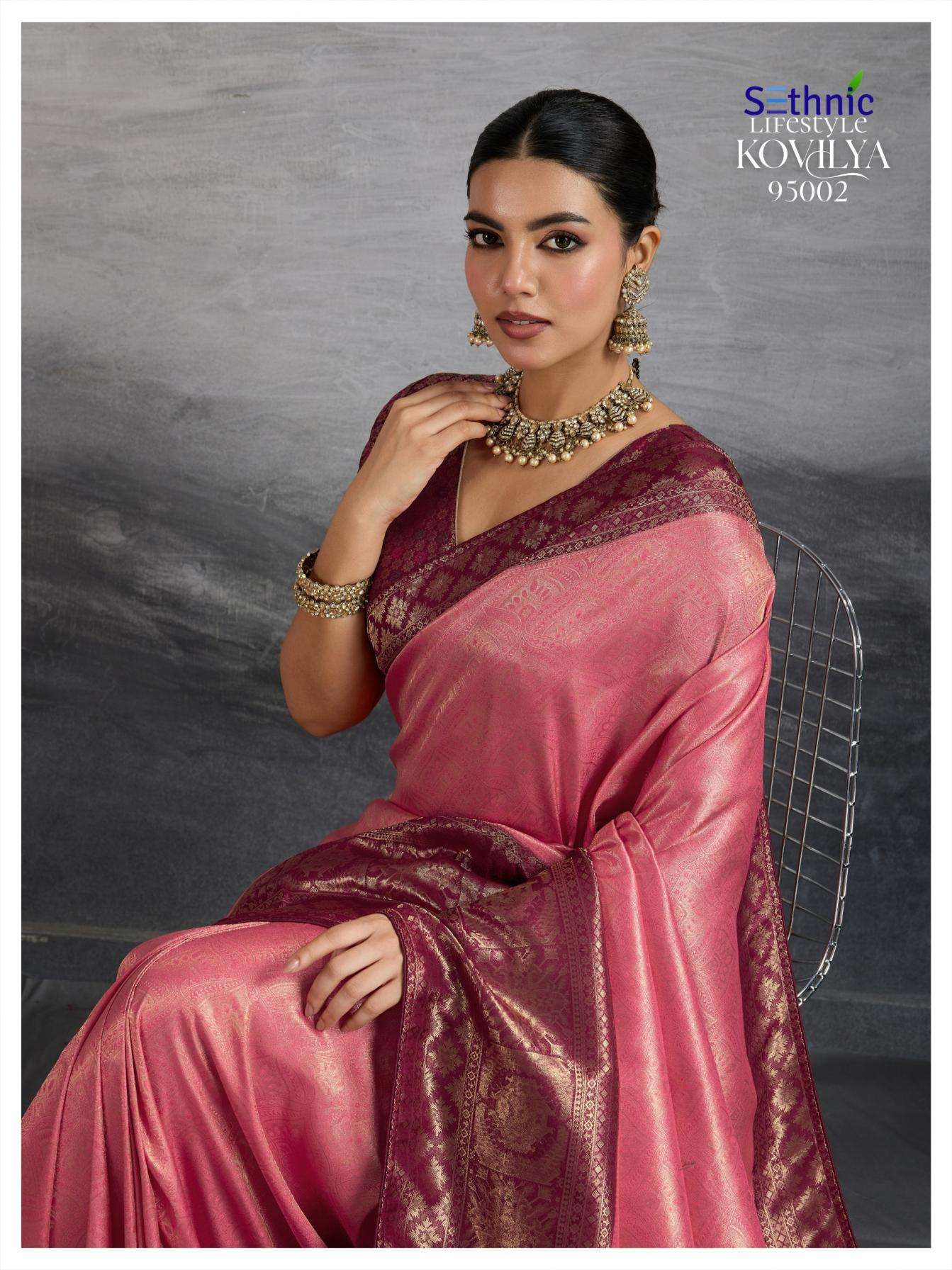 Sethnic Lifestyle Presents Kovilya Kanjivaram Silk Meenakari Work Stylish Look Sarees Catalog Wholesaler And Exporter 