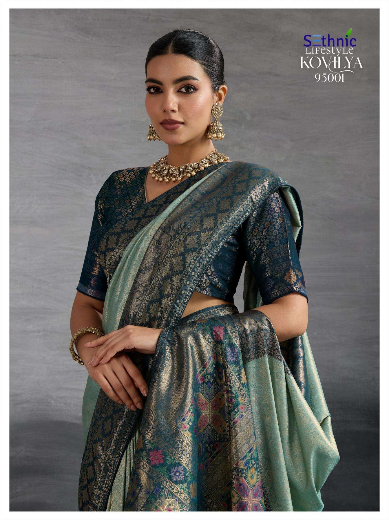 Sethnic Lifestyle Presents Kovilya Kanjivaram Silk Meenakari Work Stylish Look Sarees Catalog Wholesaler And Exporter 
