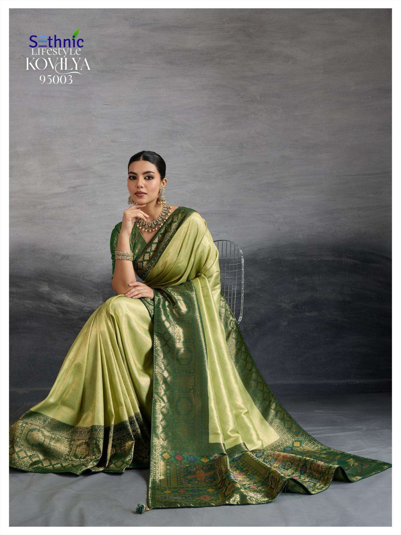Sethnic Lifestyle Presents Kovilya Kanjivaram Silk Meenakari Work Stylish Look Sarees Catalog Wholesaler And Exporter 