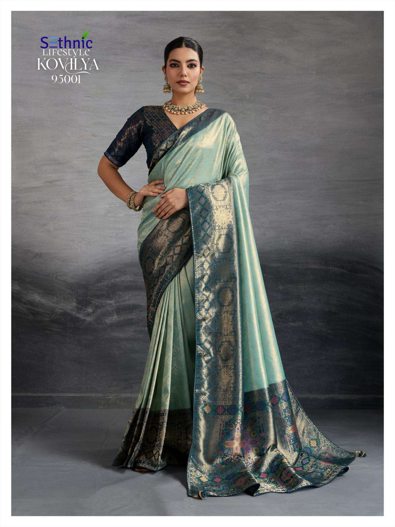 Sethnic Lifestyle Presents Kovilya Kanjivaram Silk Meenakari Work Stylish Look Sarees Catalog Wholesaler And Exporter 