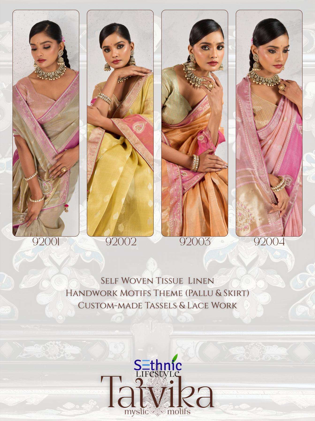 Sethnic Lifestyle Presents Tatvika Tissue Linen Gorgeous Look Saree Catalog Wholesaler And Exporter 