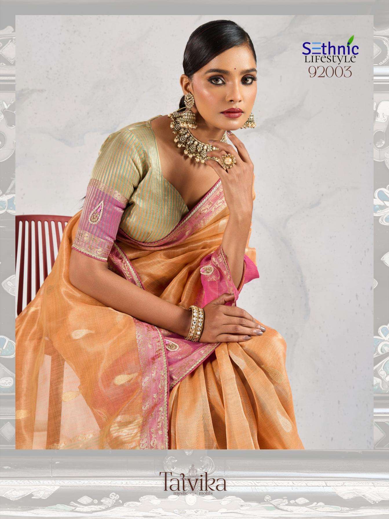 Sethnic Lifestyle Presents Tatvika Tissue Linen Gorgeous Look Saree Catalog Wholesaler And Exporter 