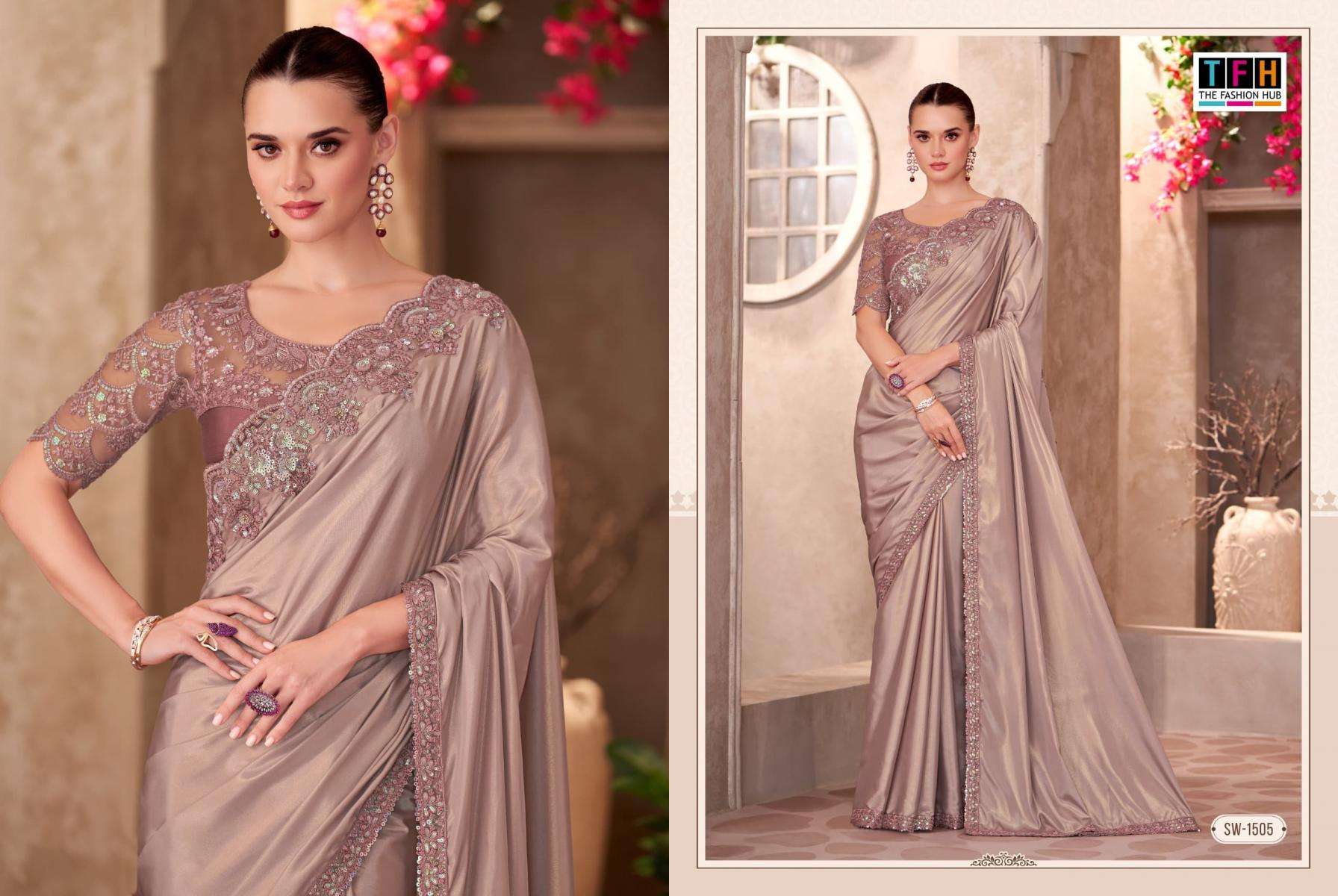 TFH Presents Sandal Wood Vol-15 Chiffon Exclusive Designer Sarees For Every Occasion Catalog Wholesaler And Exporter In Surat