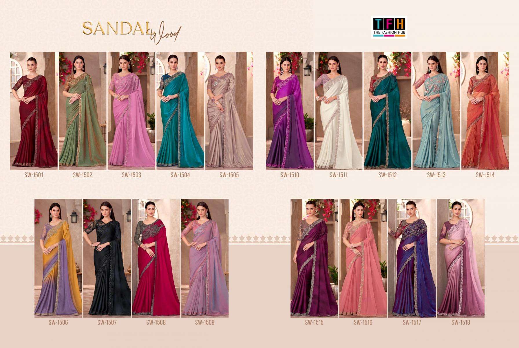 TFH Presents Sandal Wood Vol-15 Chiffon Exclusive Designer Sarees For Every Occasion Catalog Wholesaler And Exporter In Surat