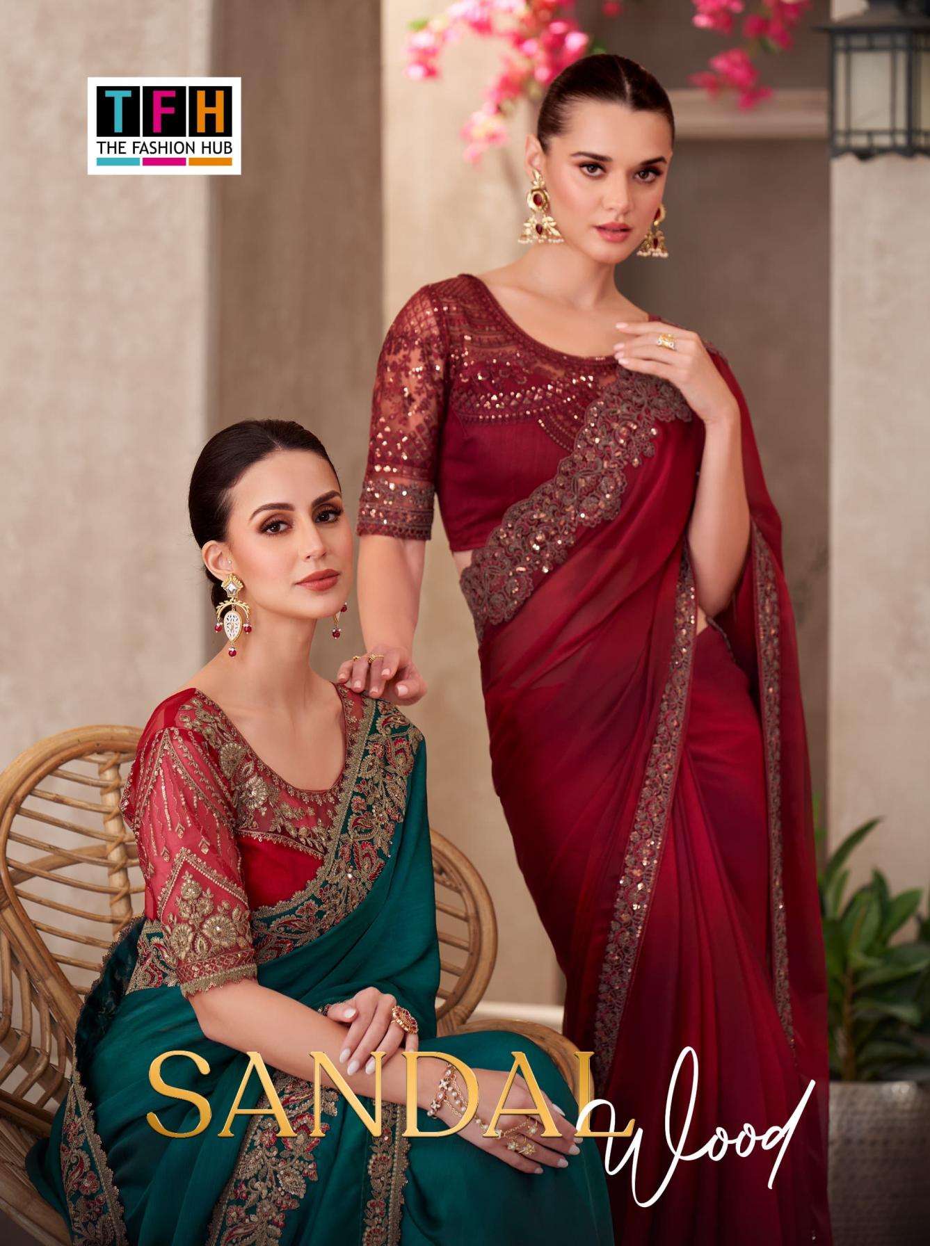 TFH Presents Sandal Wood Vol-15 Chiffon Exclusive Designer Sarees For Every Occasion Catalog Wholesaler And Exporter In Surat