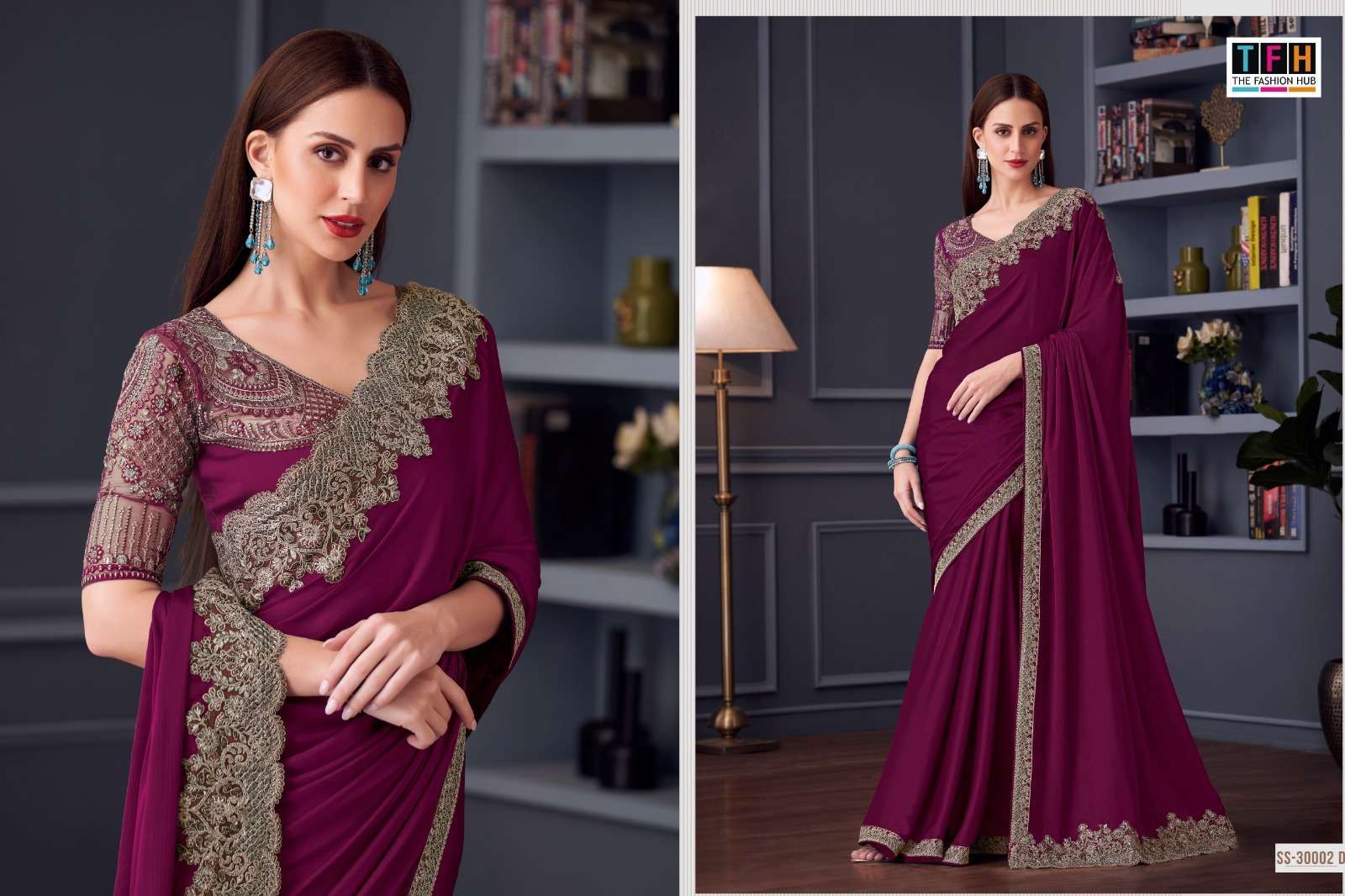 TFH presents Silver Screen 30002 Colors Silk Chiffon Party Ware Saree Catalog wholesaler