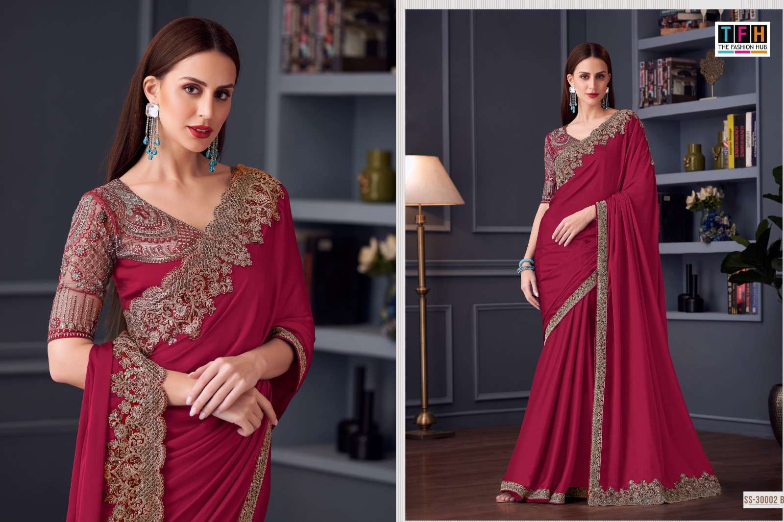 TFH presents Silver Screen 30002 Colors Silk Chiffon Party Ware Saree Catalog wholesaler