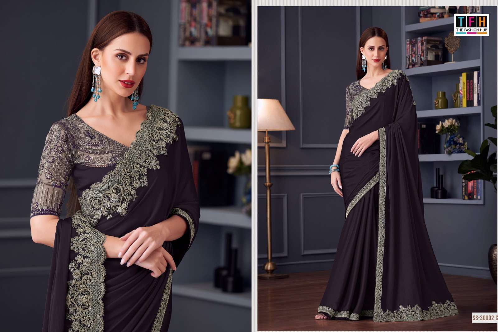 TFH presents Silver Screen 30002 Colors Silk Chiffon Party Ware Saree Catalog wholesaler