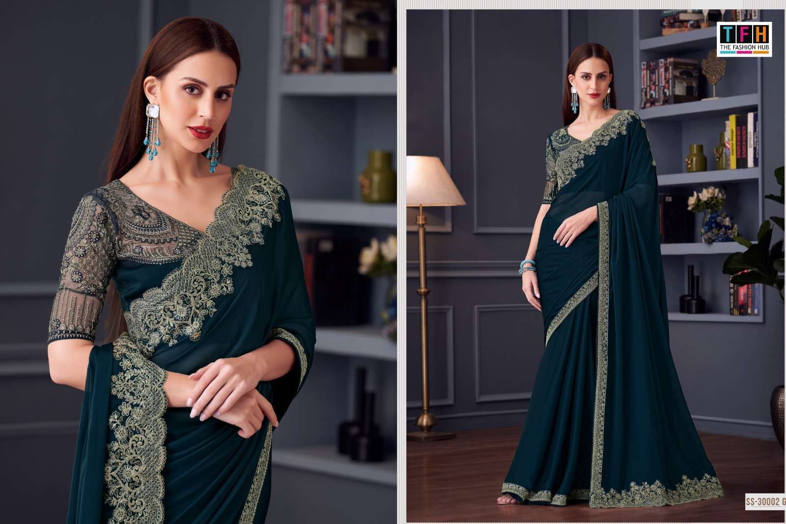 TFH presents Silver Screen 30002 Colors Silk Chiffon Party Ware Saree Catalog wholesaler