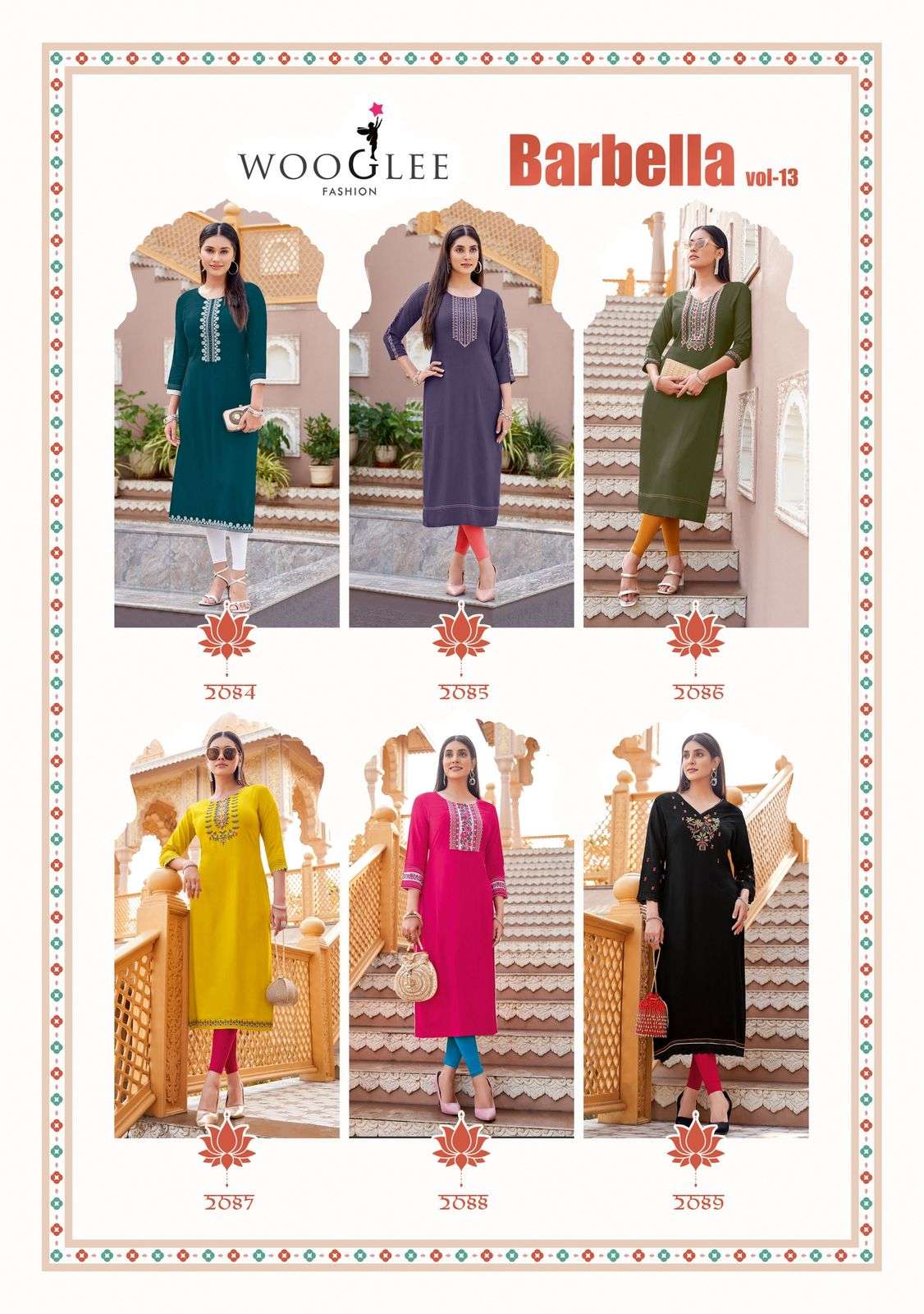 Wooglee Presents Barbella Vol-13 Rayon Readymade Womens Indian Kurtis Catalog Wholesaler And Exporter in surat