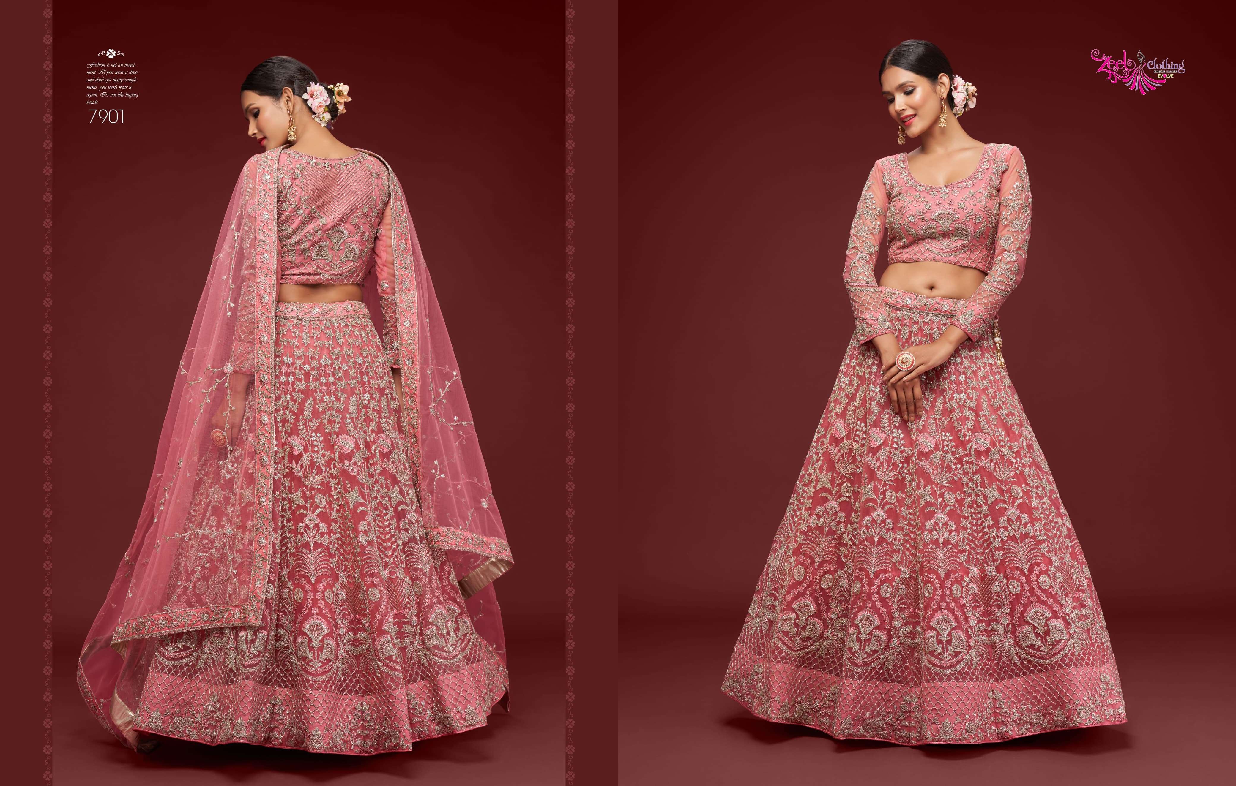 ZEEL CLOTHING PRESENTS THE SHIMMERS VOL-1 FANCY NET LEHNGHA CHOLI CATALOG WHOLESALE GEORGETTE UNIQUE COLORS DESIGNER LEHENGAS