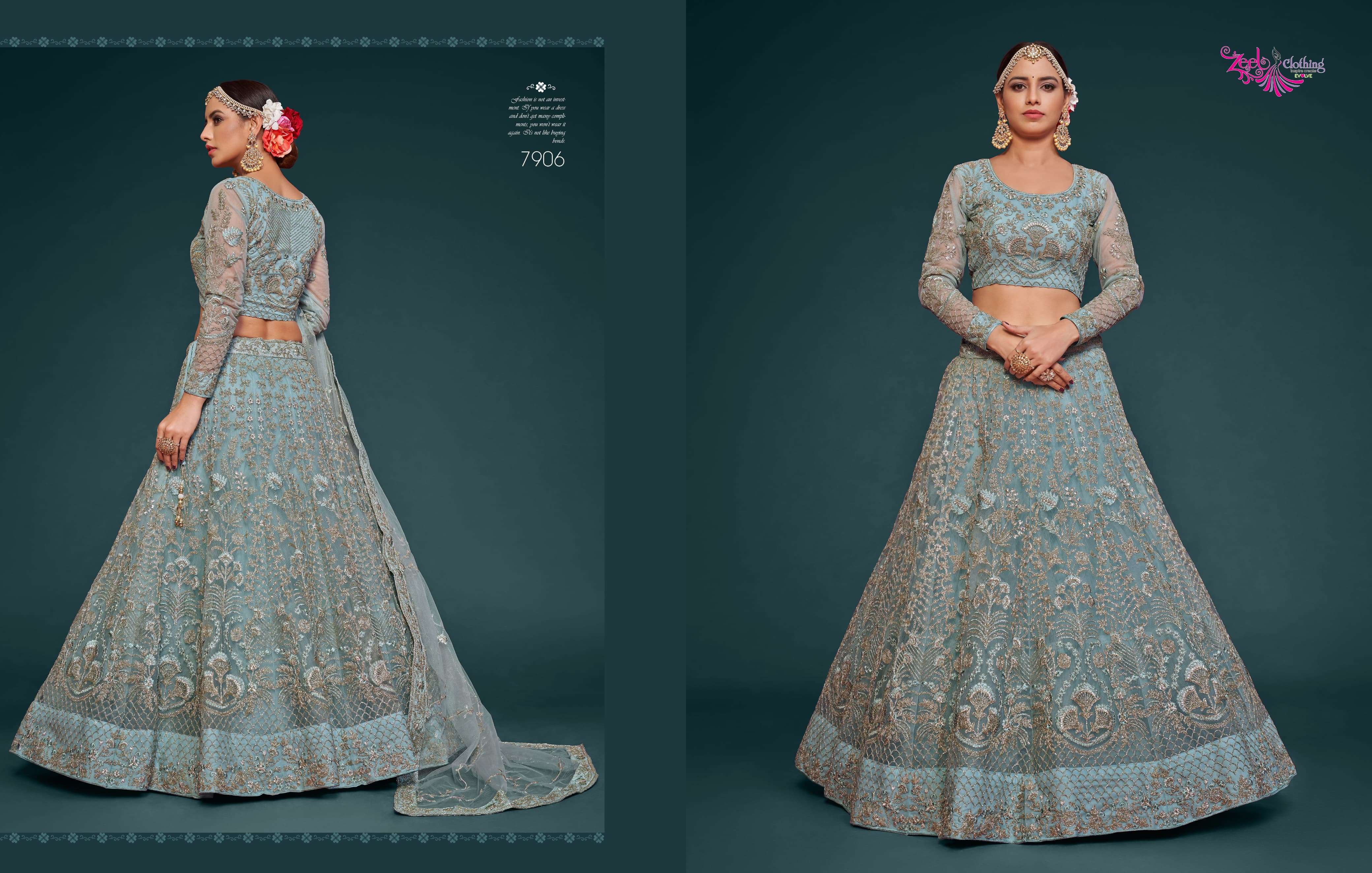 ZEEL CLOTHING PRESENTS THE SHIMMERS VOL-1 FANCY NET LEHNGHA CHOLI CATALOG WHOLESALE GEORGETTE UNIQUE COLORS DESIGNER LEHENGAS