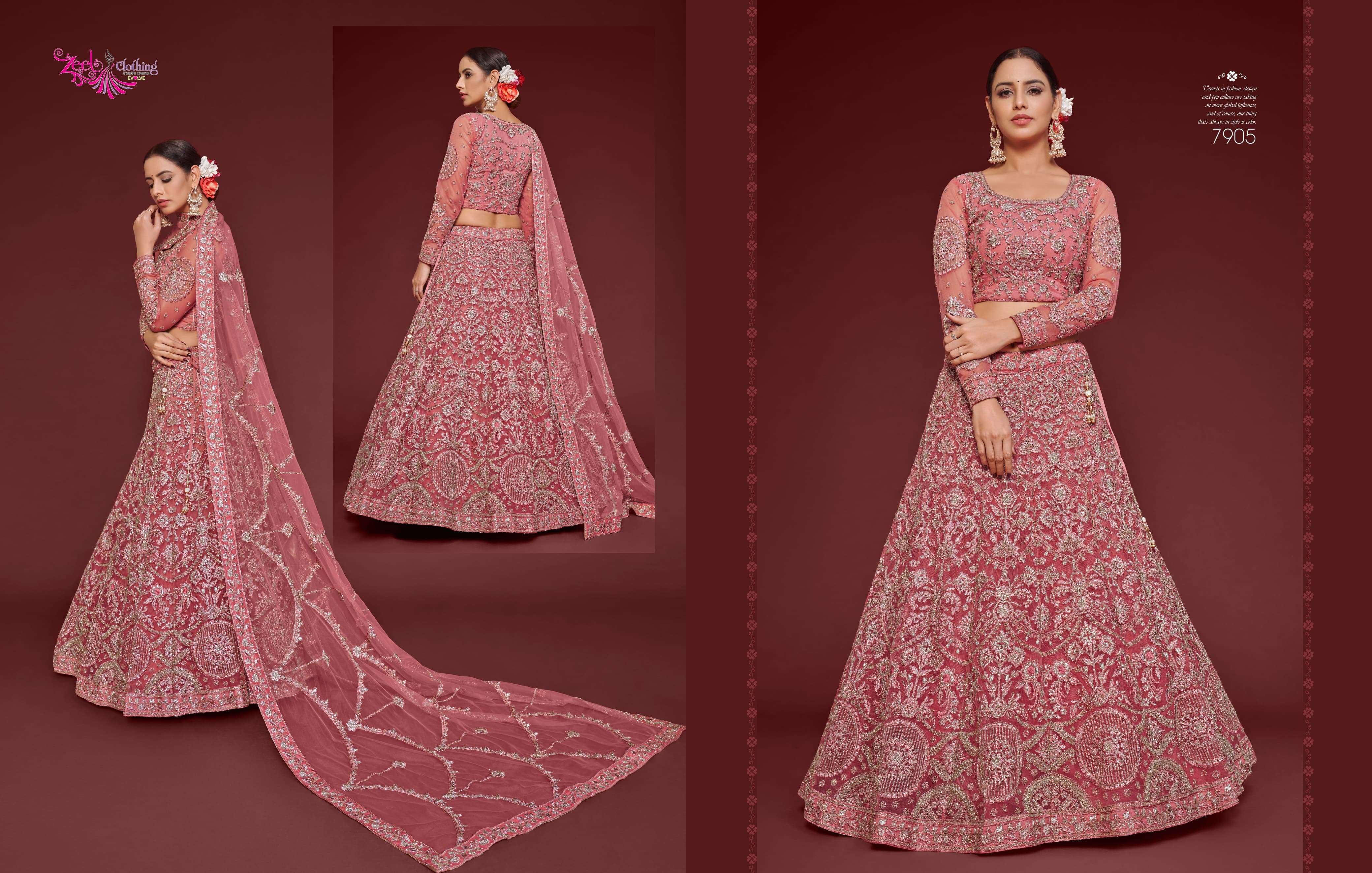 ZEEL CLOTHING PRESENTS THE SHIMMERS VOL-1 FANCY NET LEHNGHA CHOLI CATALOG WHOLESALE GEORGETTE UNIQUE COLORS DESIGNER LEHENGAS
