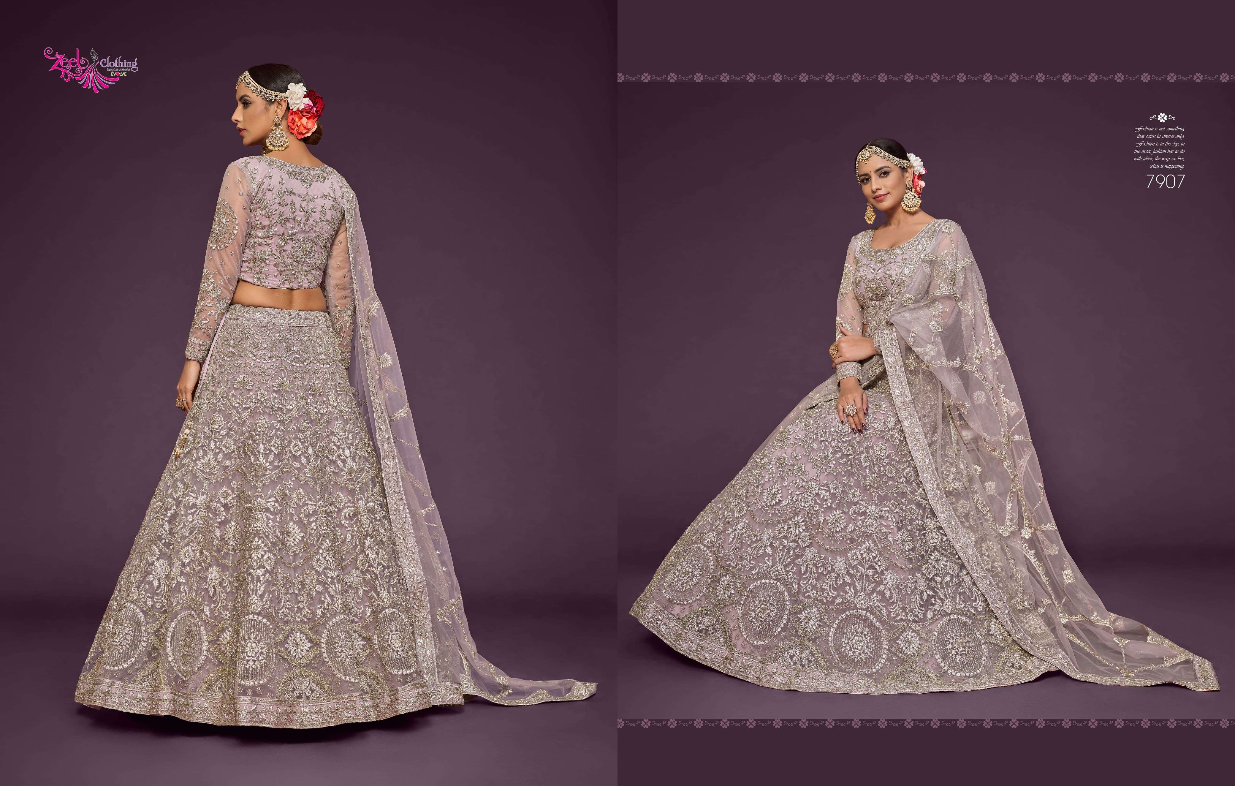 ZEEL CLOTHING PRESENTS THE SHIMMERS VOL-1 FANCY NET LEHNGHA CHOLI CATALOG WHOLESALE GEORGETTE UNIQUE COLORS DESIGNER LEHENGAS