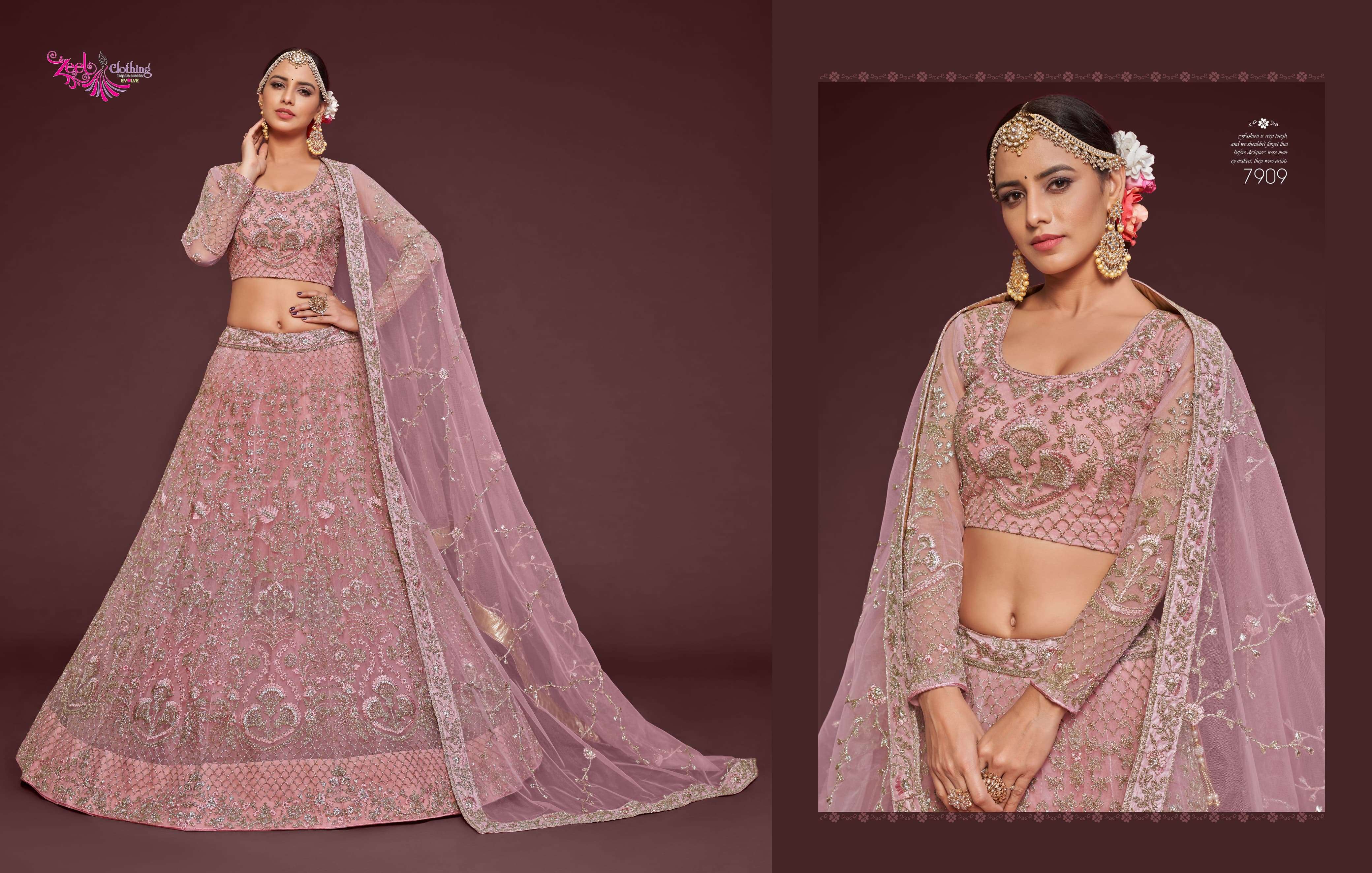 ZEEL CLOTHING PRESENTS THE SHIMMERS VOL-1 FANCY NET LEHNGHA CHOLI CATALOG WHOLESALE GEORGETTE UNIQUE COLORS DESIGNER LEHENGAS