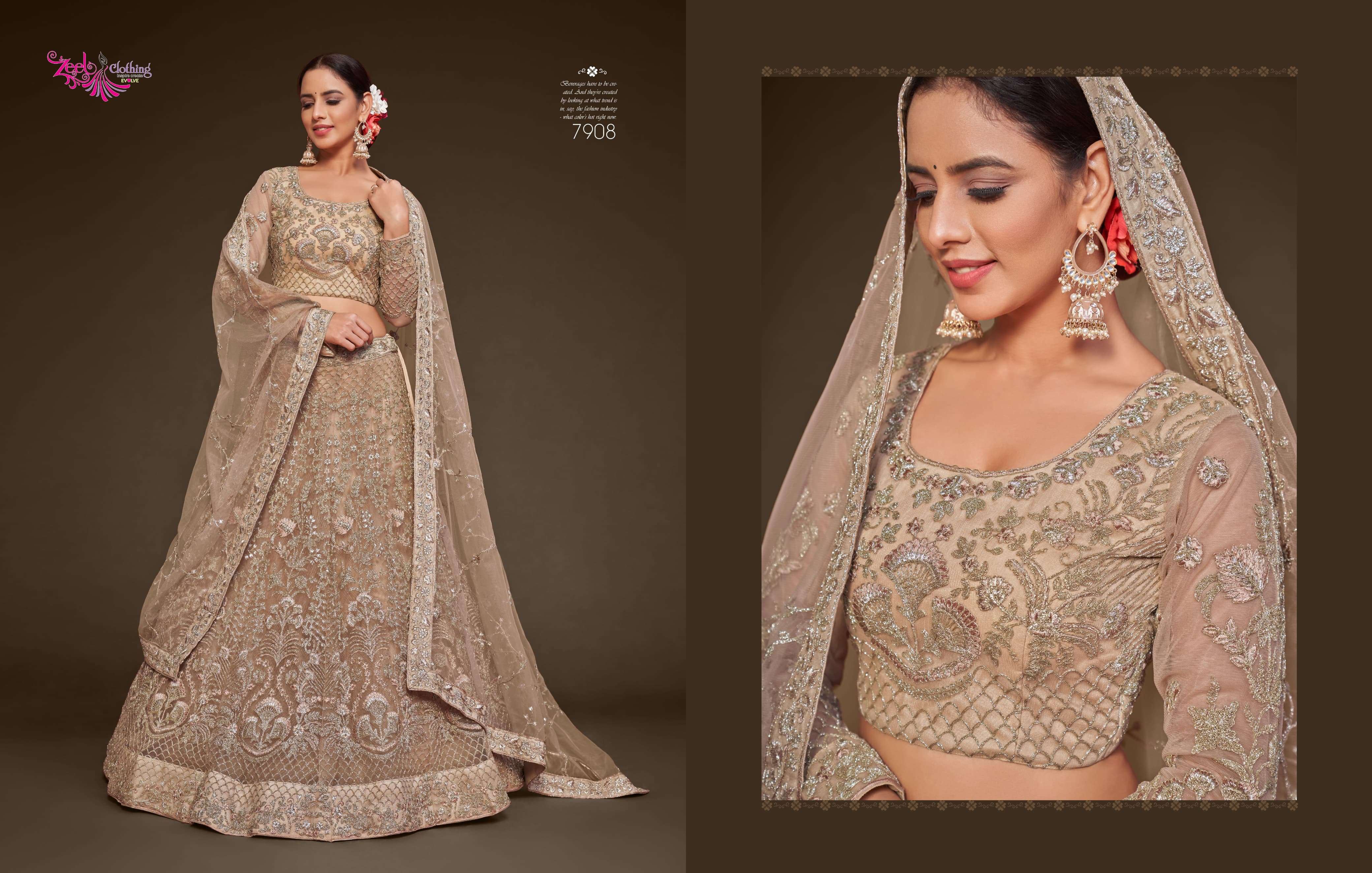 ZEEL CLOTHING PRESENTS THE SHIMMERS VOL-1 FANCY NET LEHNGHA CHOLI CATALOG WHOLESALE GEORGETTE UNIQUE COLORS DESIGNER LEHENGAS