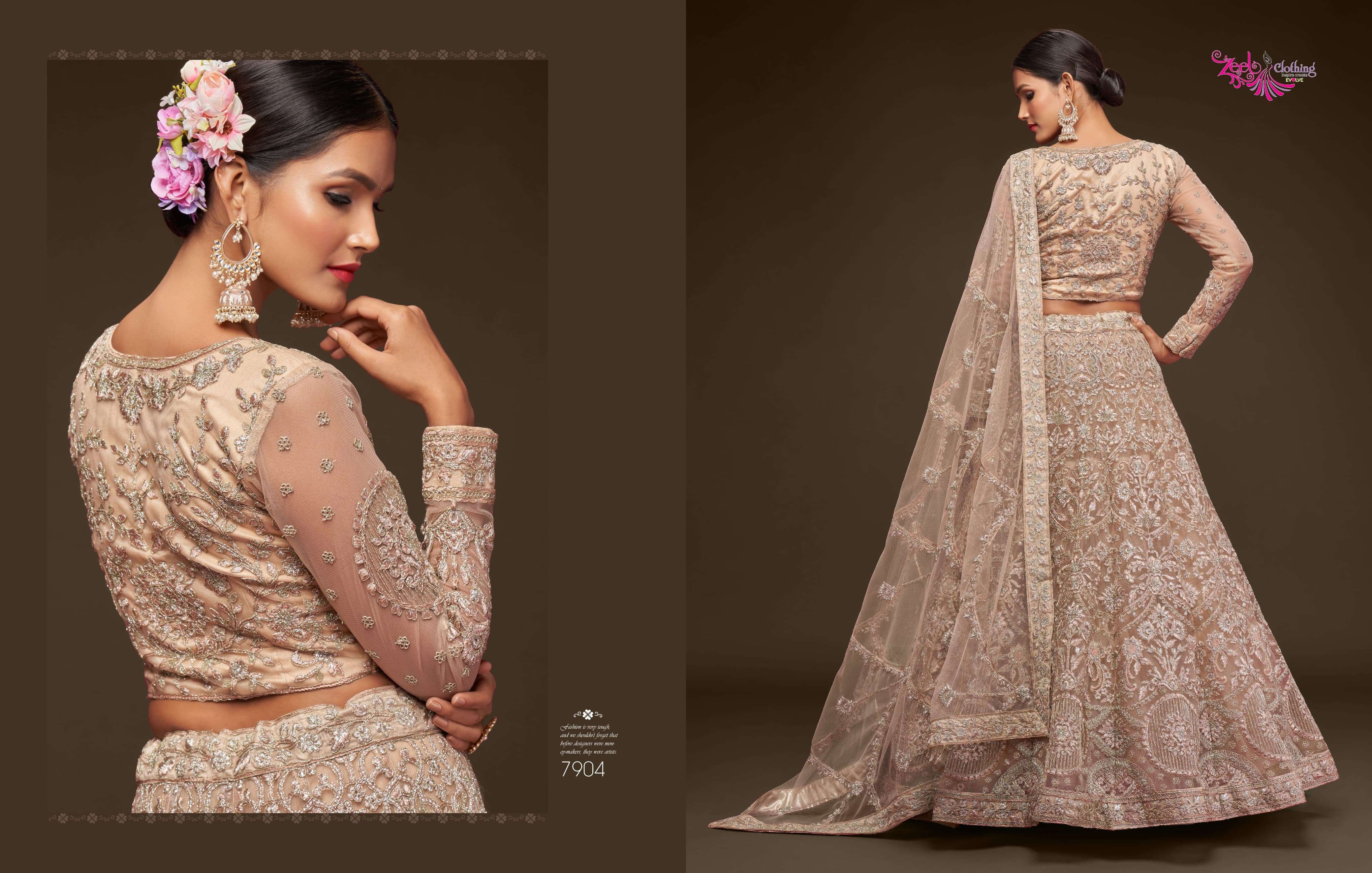 ZEEL CLOTHING PRESENTS THE SHIMMERS VOL-1 FANCY NET LEHNGHA CHOLI CATALOG WHOLESALE GEORGETTE UNIQUE COLORS DESIGNER LEHENGAS