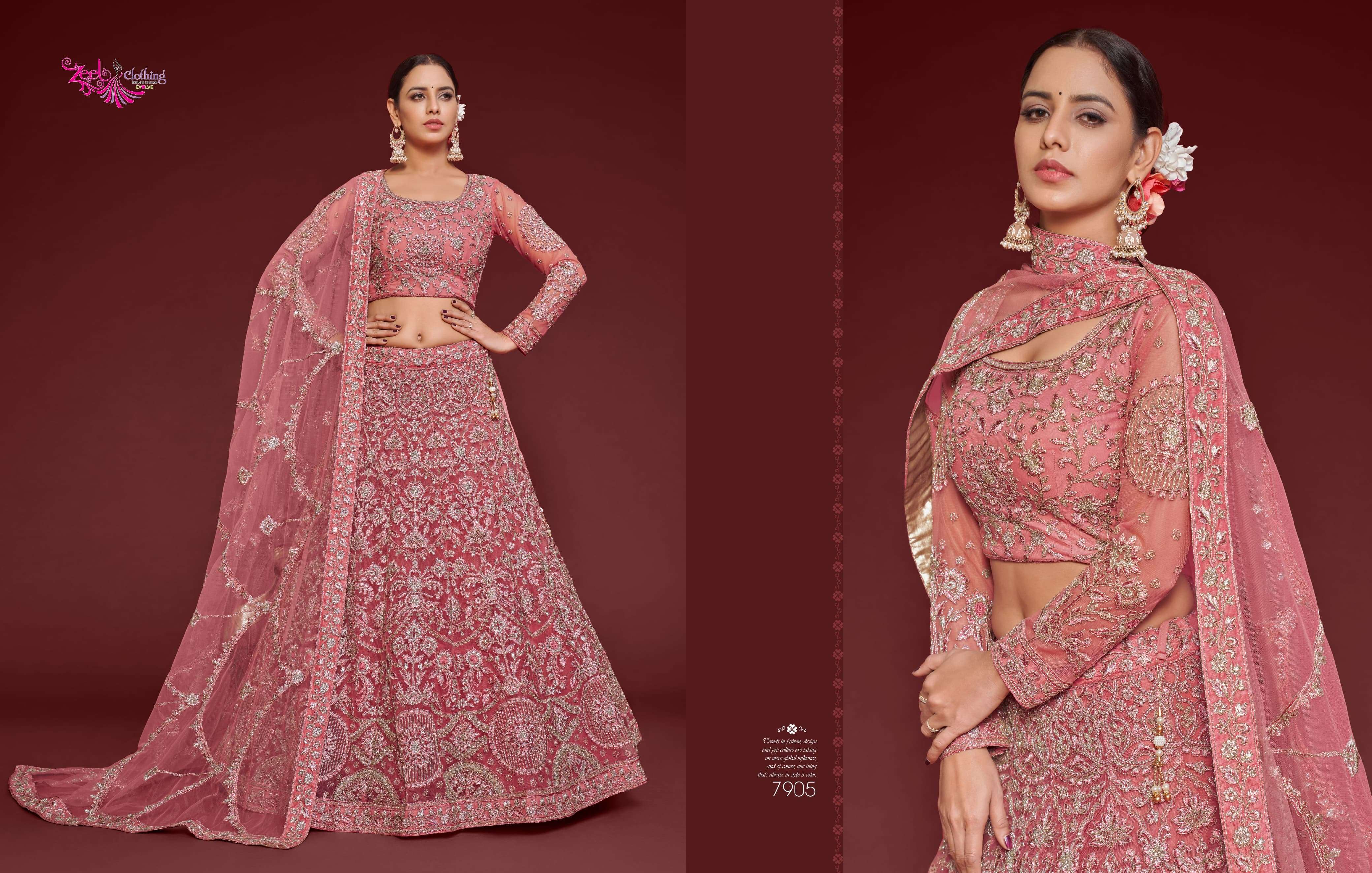 ZEEL CLOTHING PRESENTS THE SHIMMERS VOL-1 FANCY NET LEHNGHA CHOLI CATALOG WHOLESALE GEORGETTE UNIQUE COLORS DESIGNER LEHENGAS