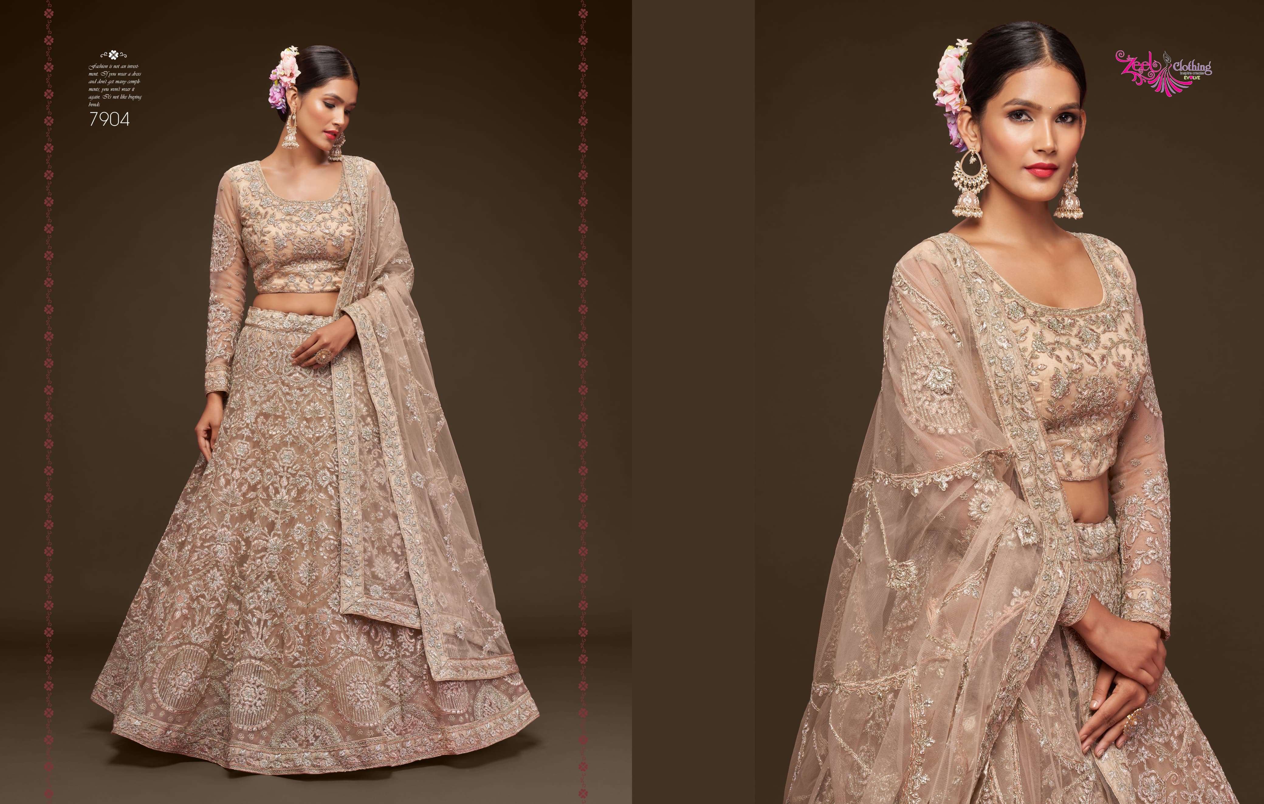 ZEEL CLOTHING PRESENTS THE SHIMMERS VOL-1 FANCY NET LEHNGHA CHOLI CATALOG WHOLESALE GEORGETTE UNIQUE COLORS DESIGNER LEHENGAS