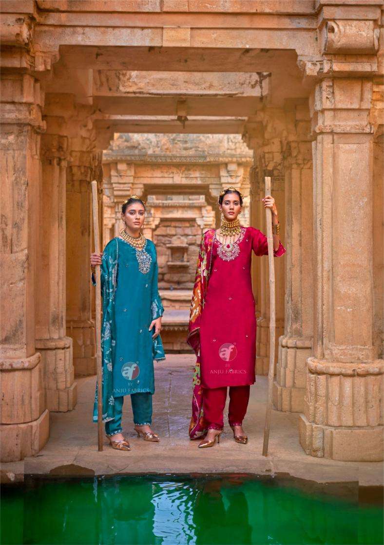Anju Fab Presents Raj Kothi Natural Crepe Full Stitch Fashionable Suit For Womens Catalog WHolesaler And Exporter 