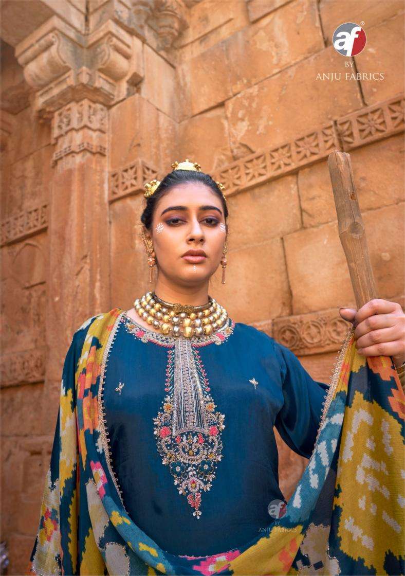 Anju Fab Presents Raj Kothi Natural Crepe Full Stitch Fashionable Suit For Womens Catalog WHolesaler And Exporter 