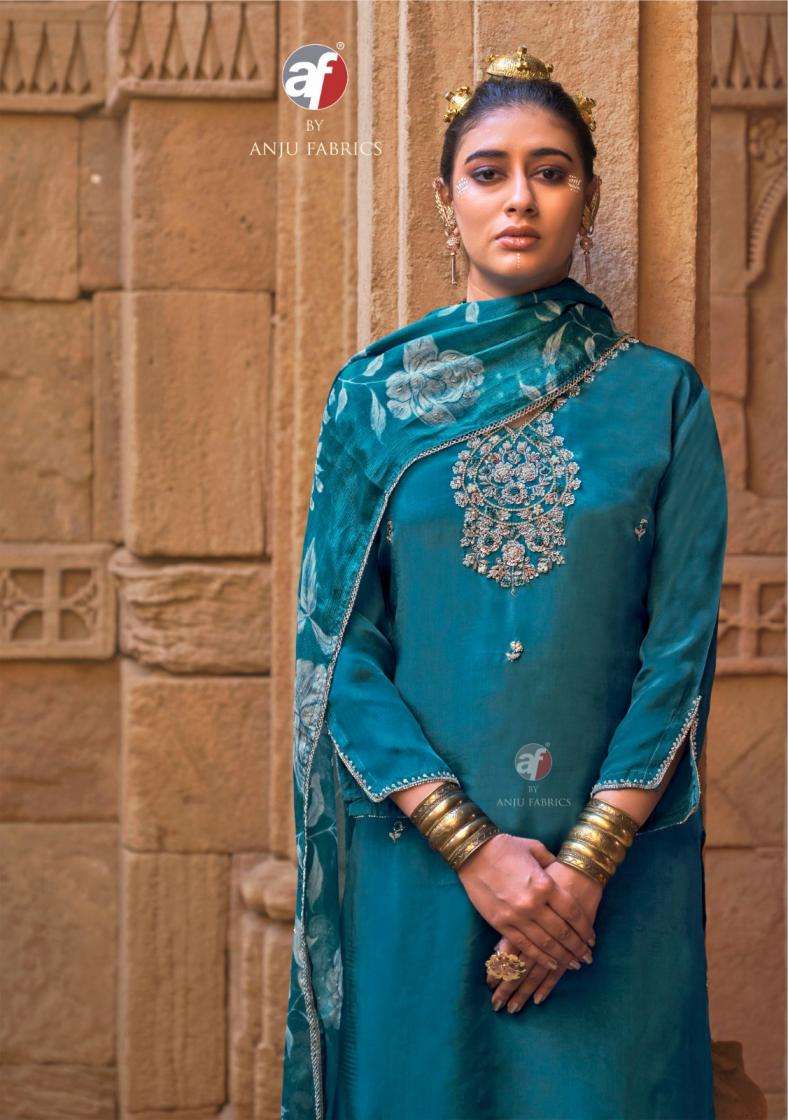 Anju Fab Presents Raj Kothi Natural Crepe Full Stitch Fashionable Suit For Womens Catalog WHolesaler And Exporter 