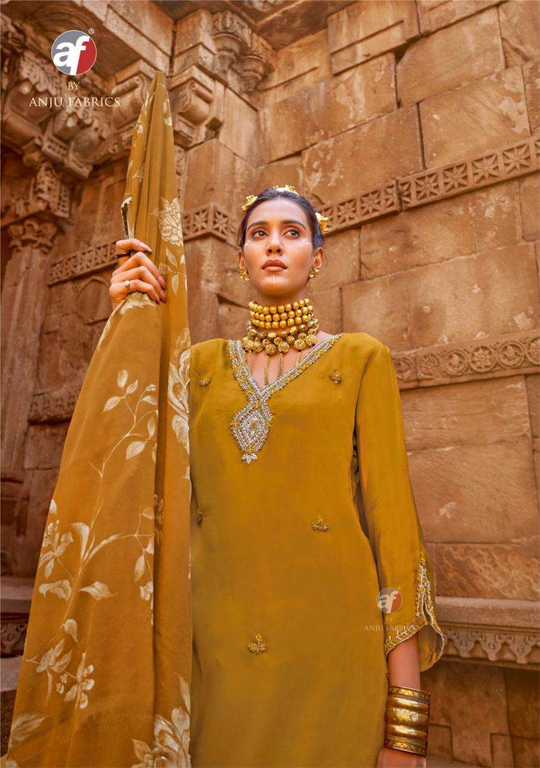 Anju Fab Presents Raj Kothi Natural Crepe Full Stitch Fashionable Suit For Womens Catalog WHolesaler And Exporter 