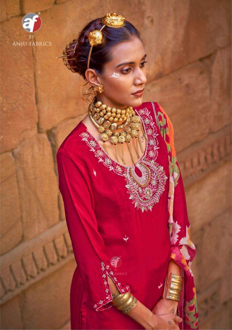 Anju Fab Presents Raj Kothi Natural Crepe Full Stitch Fashionable Suit For Womens Catalog WHolesaler And Exporter 