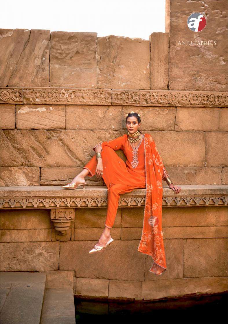 Anju Fab Presents Raj Kothi Natural Crepe Full Stitch Fashionable Suit For Womens Catalog WHolesaler And Exporter 