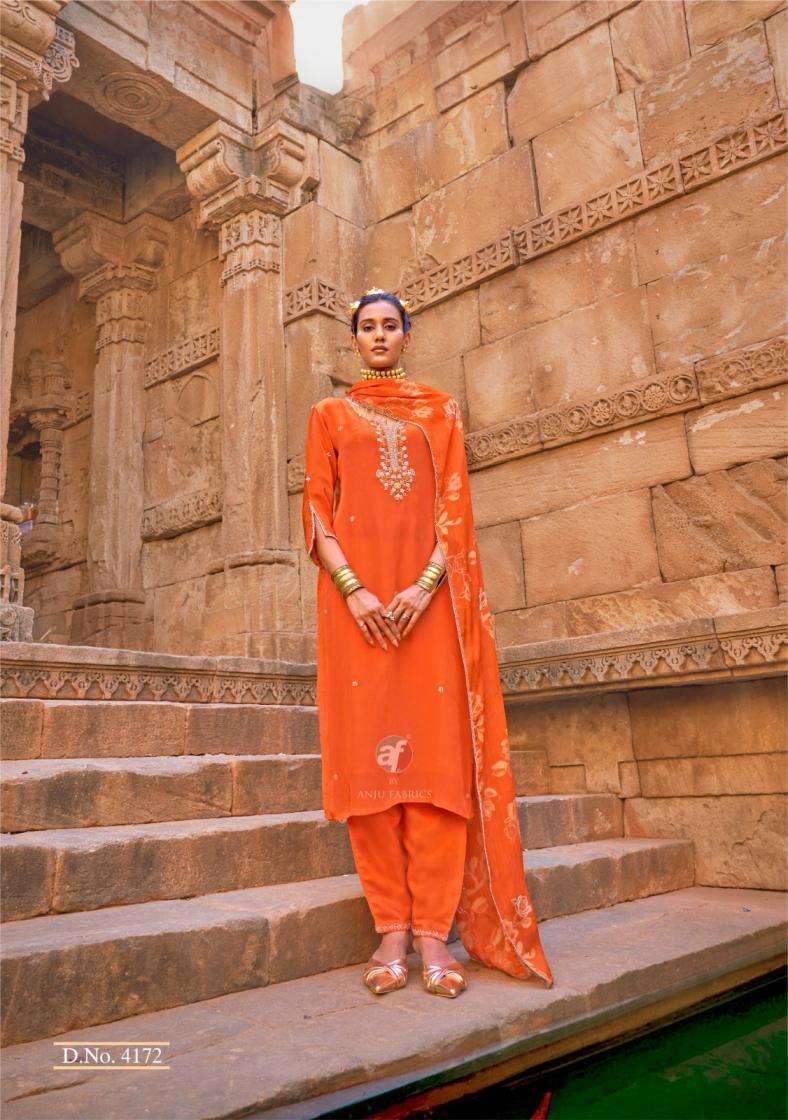 Anju Fab Presents Raj Kothi Natural Crepe Full Stitch Fashionable Suit For Womens Catalog WHolesaler And Exporter 