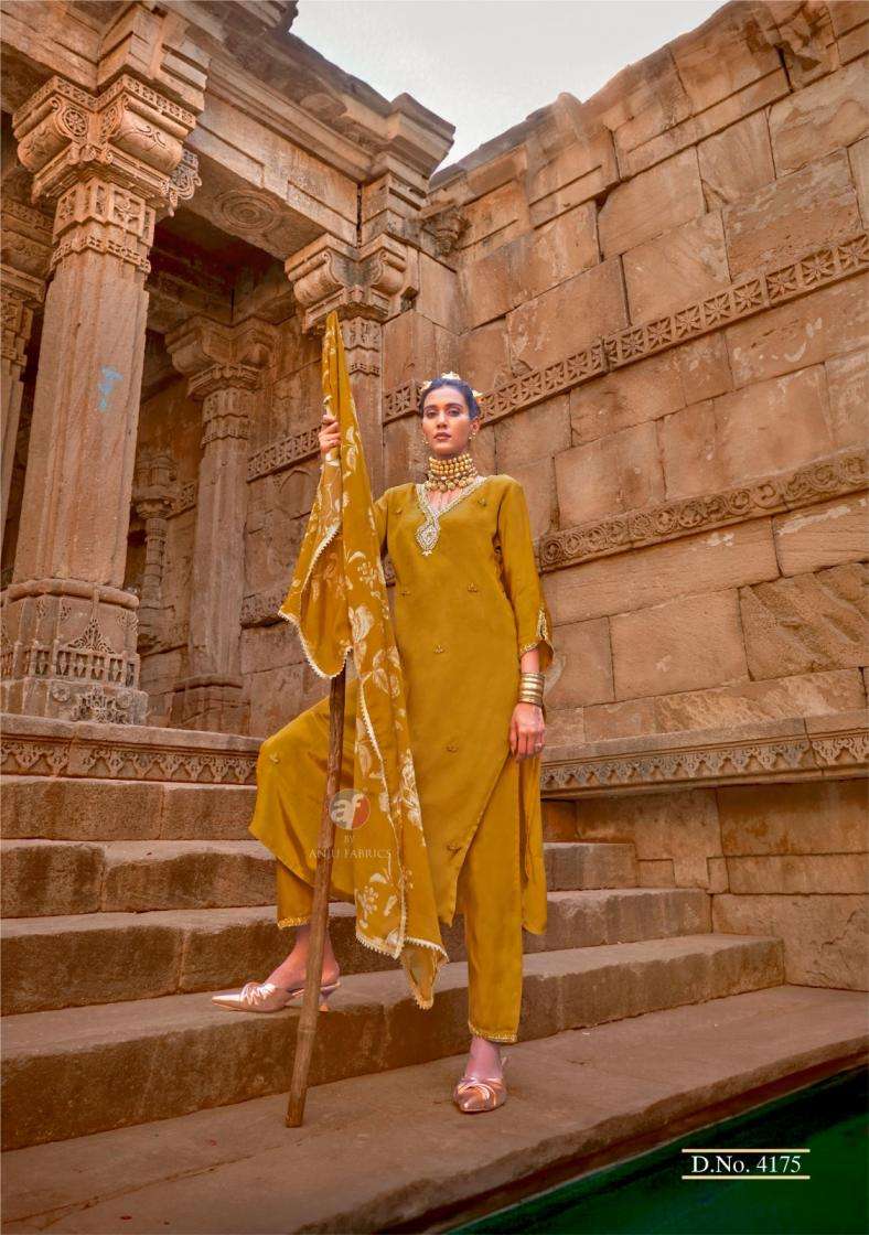 Anju Fab Presents Raj Kothi Natural Crepe Full Stitch Fashionable Suit For Womens Catalog WHolesaler And Exporter 