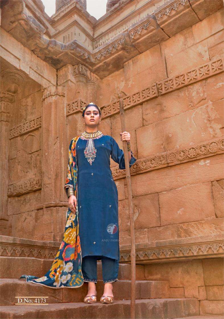 Anju Fab Presents Raj Kothi Natural Crepe Full Stitch Fashionable Suit For Womens Catalog WHolesaler And Exporter 