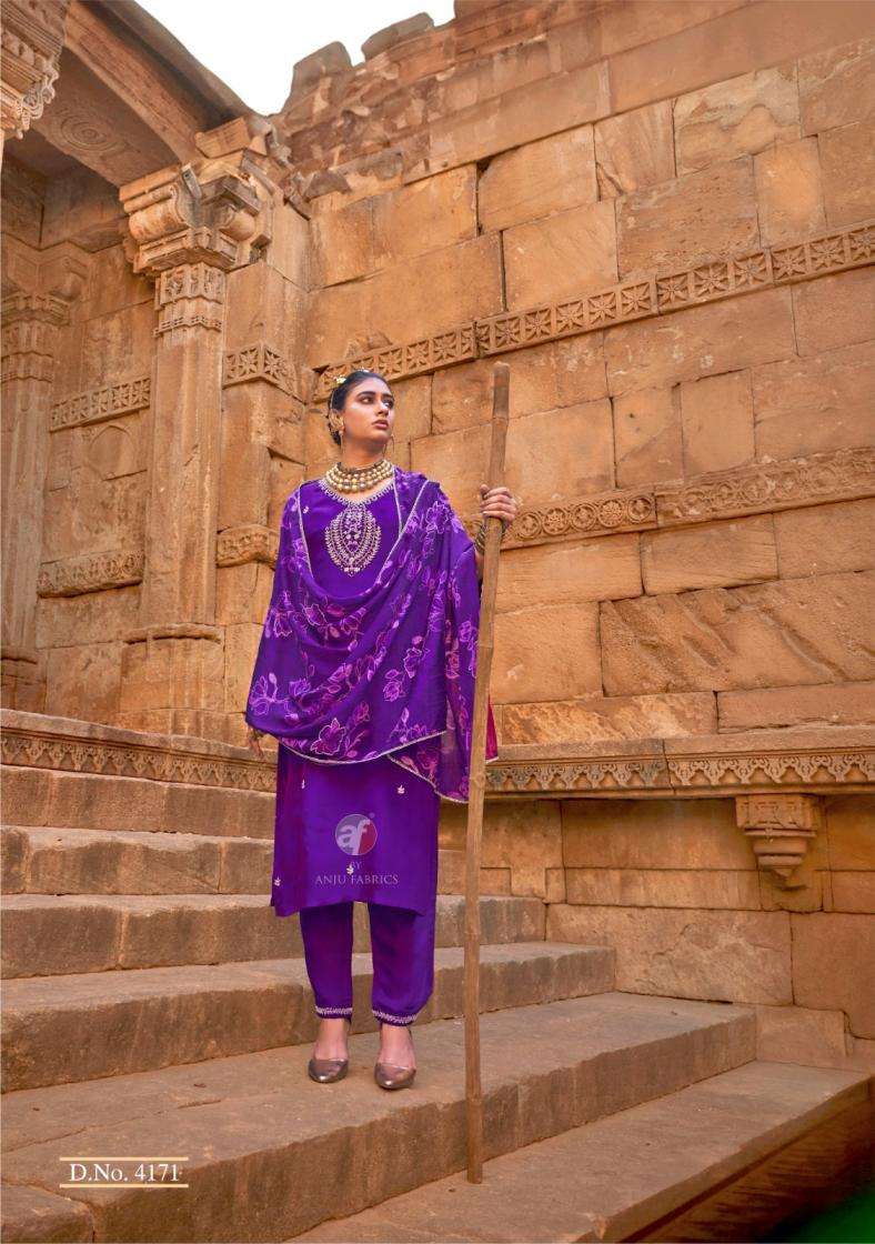 Anju Fab Presents Raj Kothi Natural Crepe Full Stitch Fashionable Suit For Womens Catalog WHolesaler And Exporter 
