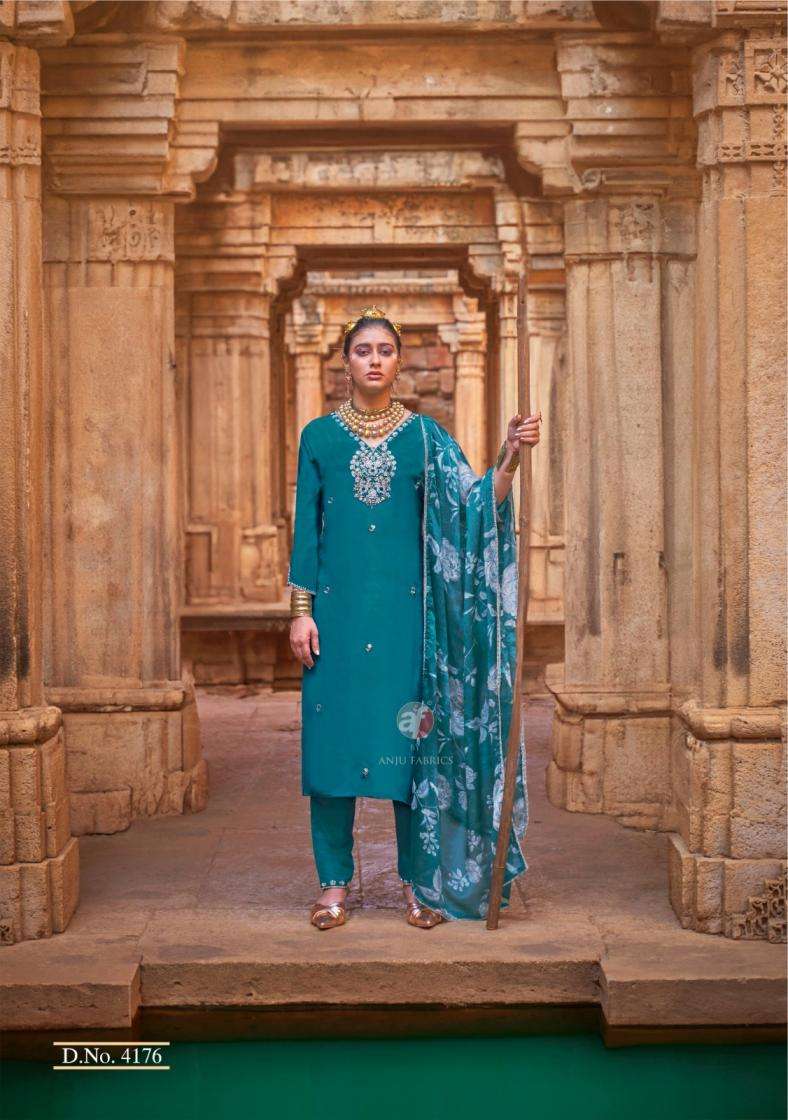 Anju Fab Presents Raj Kothi Natural Crepe Full Stitch Fashionable Suit For Womens Catalog WHolesaler And Exporter 
