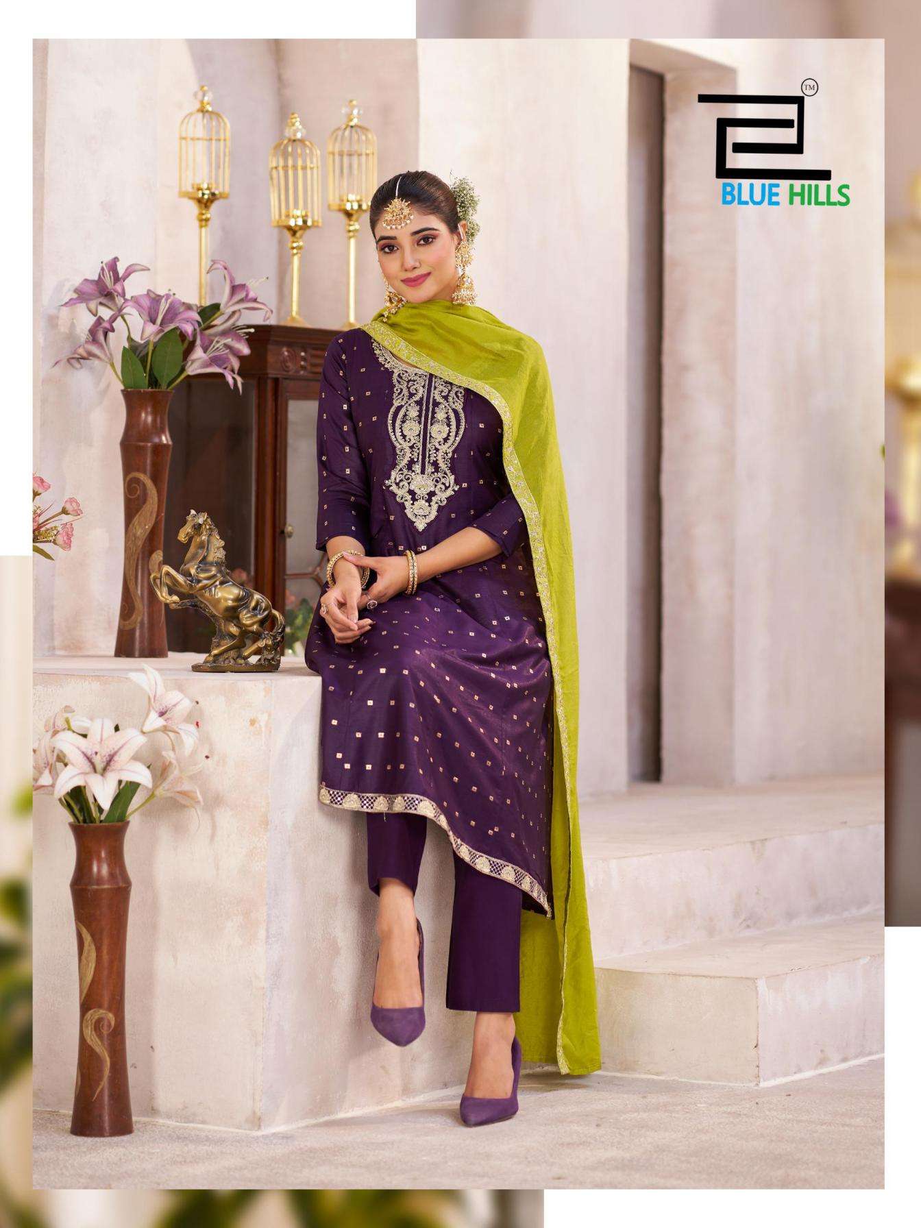 Blue Hills Presents Sindoor Vol-3 Elegant Style Chanderi Fully Stitch Plus Size 3pcs Dress Best Price Catalog Wholesaler And Exporter 