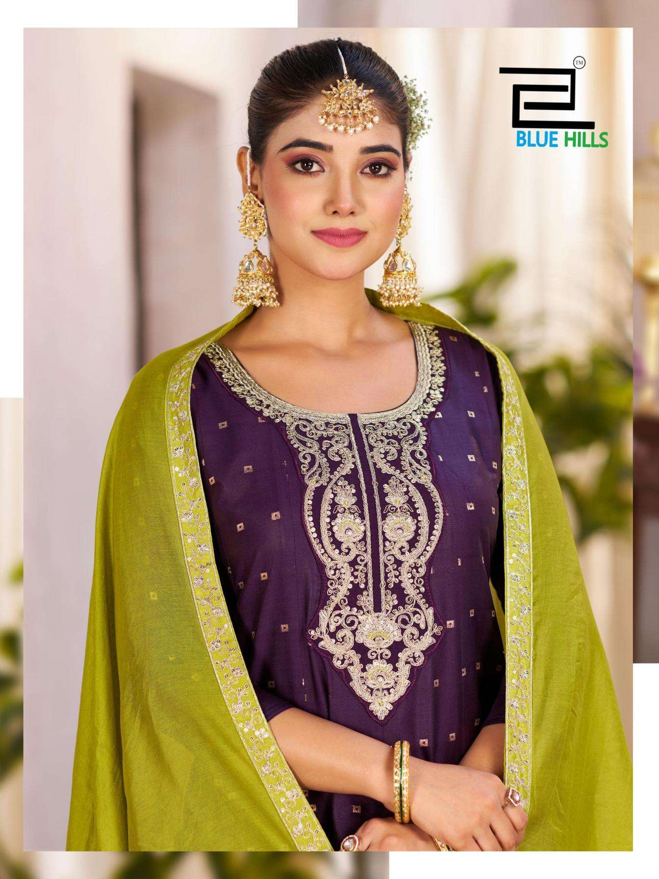 Blue Hills Presents Sindoor Vol-3 Elegant Style Chanderi Fully Stitch Plus Size 3pcs Dress Best Price Catalog Wholesaler And Exporter 
