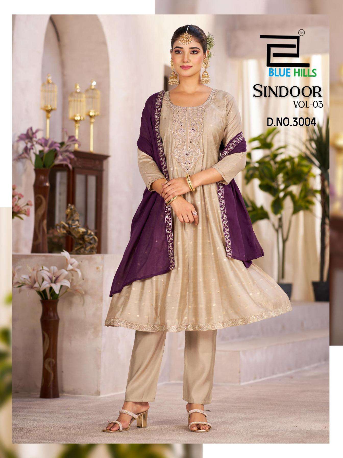 Blue Hills Presents Sindoor Vol-3 Elegant Style Chanderi Fully Stitch Plus Size 3pcs Dress Best Price Catalog Wholesaler And Exporter 