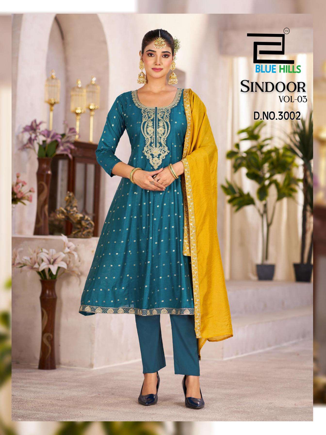 Blue Hills Presents Sindoor Vol-3 Elegant Style Chanderi Fully Stitch Plus Size 3pcs Dress Best Price Catalog Wholesaler And Exporter 