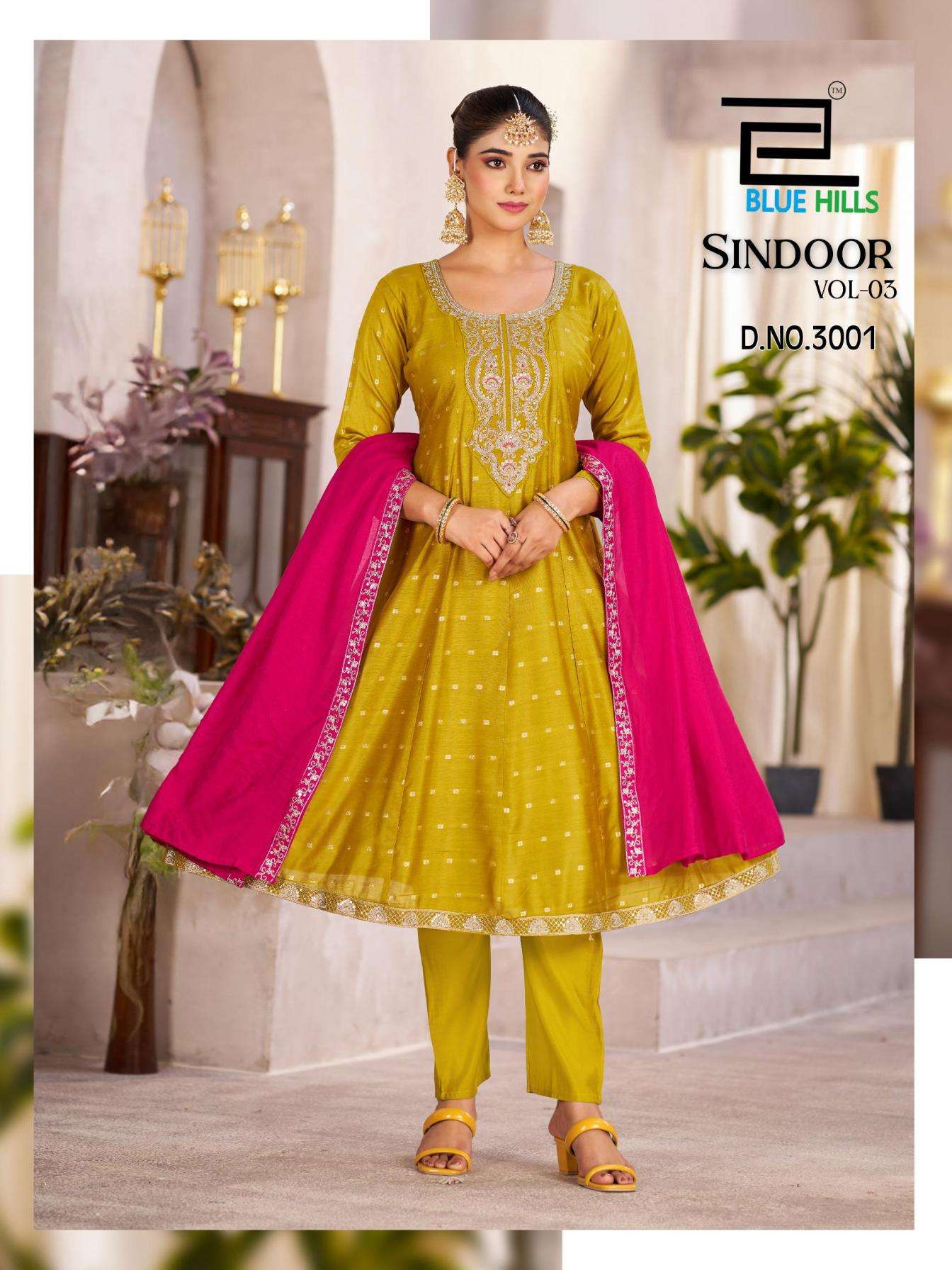 Blue Hills Presents Sindoor Vol-3 Elegant Style Chanderi Fully Stitch Plus Size 3pcs Dress Best Price Catalog Wholesaler And Exporter 