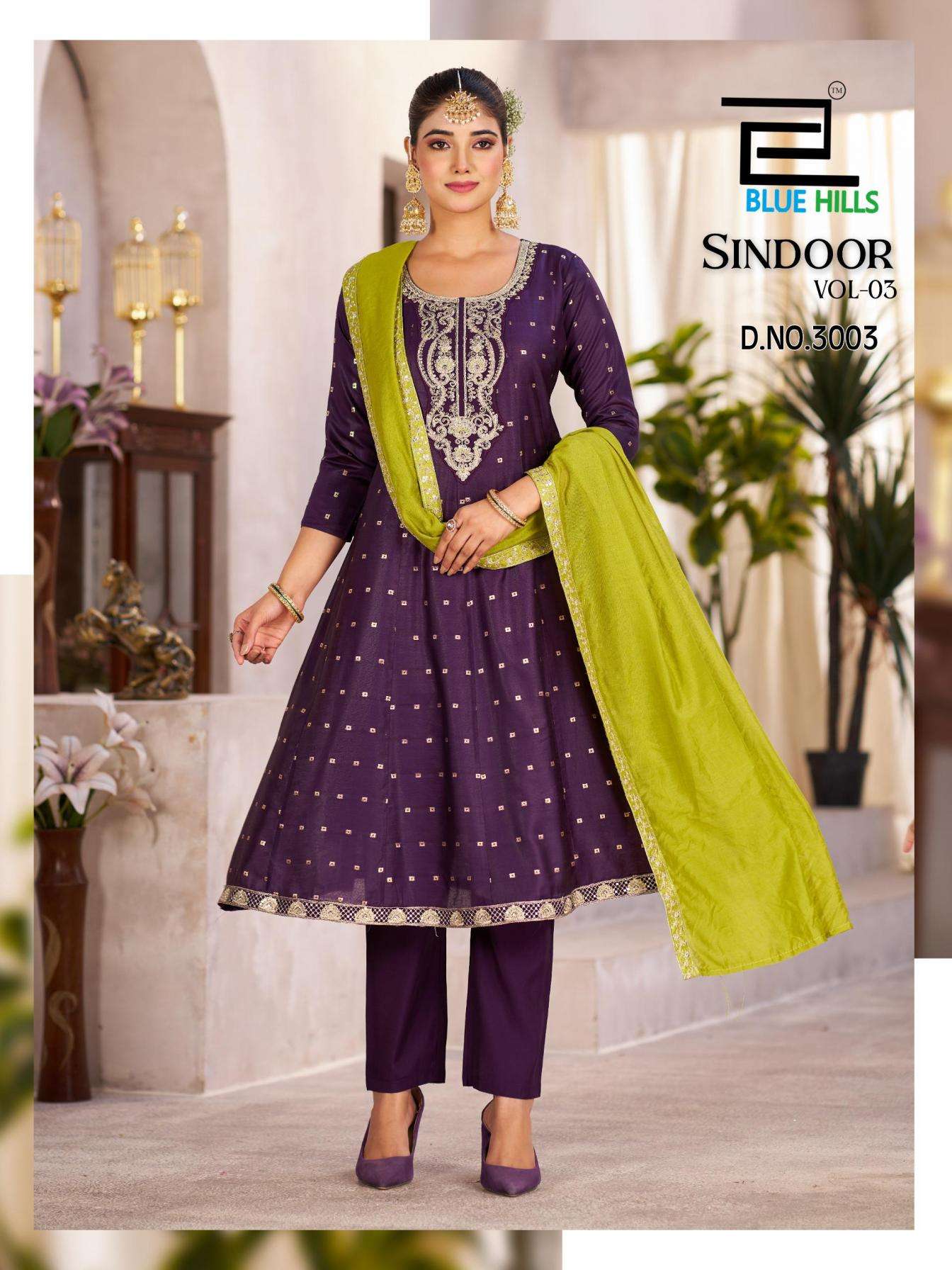 Blue Hills Presents Sindoor Vol-3 Elegant Style Chanderi Fully Stitch Plus Size 3pcs Dress Best Price Catalog Wholesaler And Exporter 