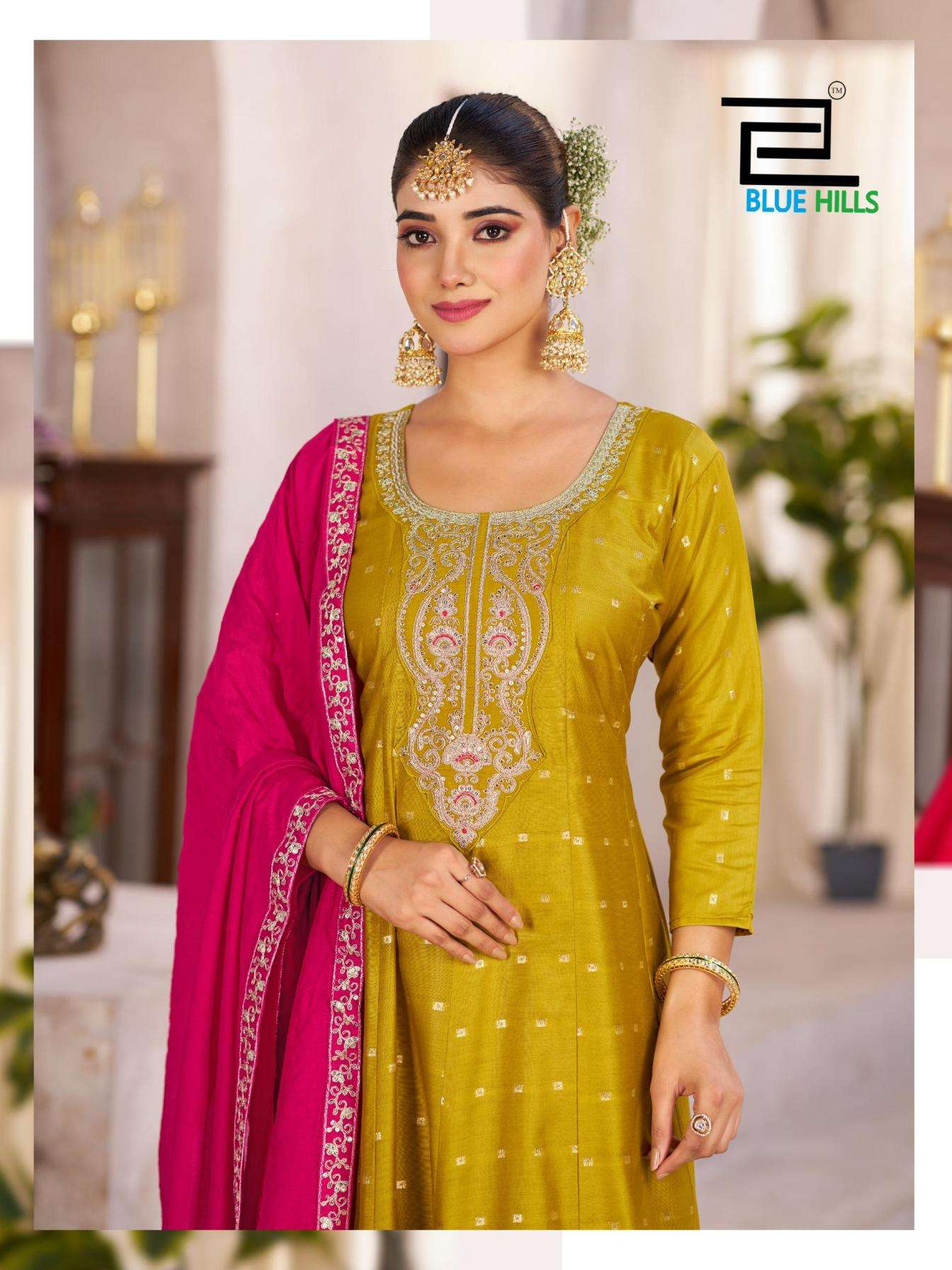 Blue Hills Presents Sindoor Vol-3 Elegant Style Chanderi Fully Stitch Plus Size 3pcs Dress Best Price Catalog Wholesaler And Exporter 