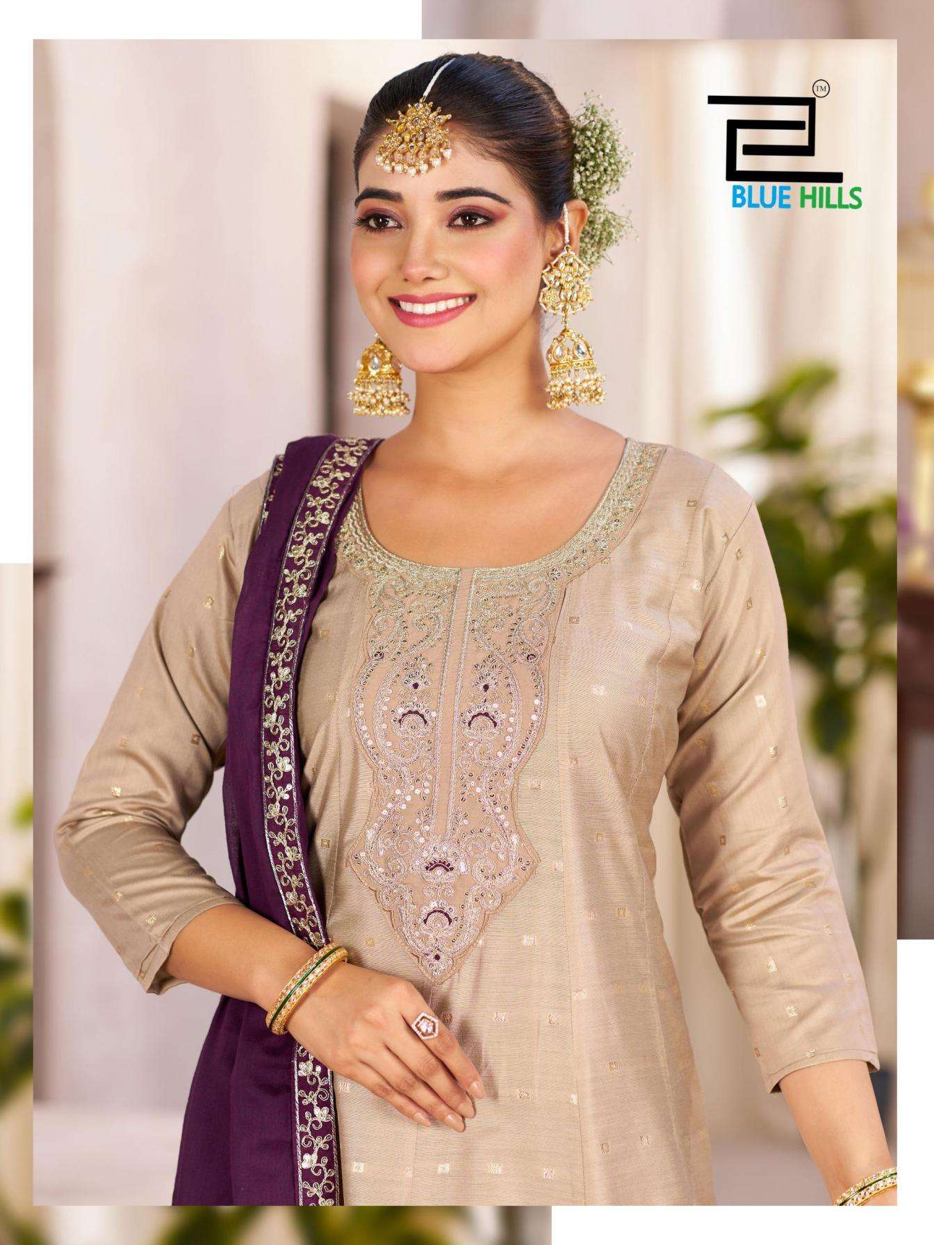 Blue Hills Presents Sindoor Vol-3 Elegant Style Chanderi Fully Stitch Plus Size 3pcs Dress Best Price Catalog Wholesaler And Exporter 