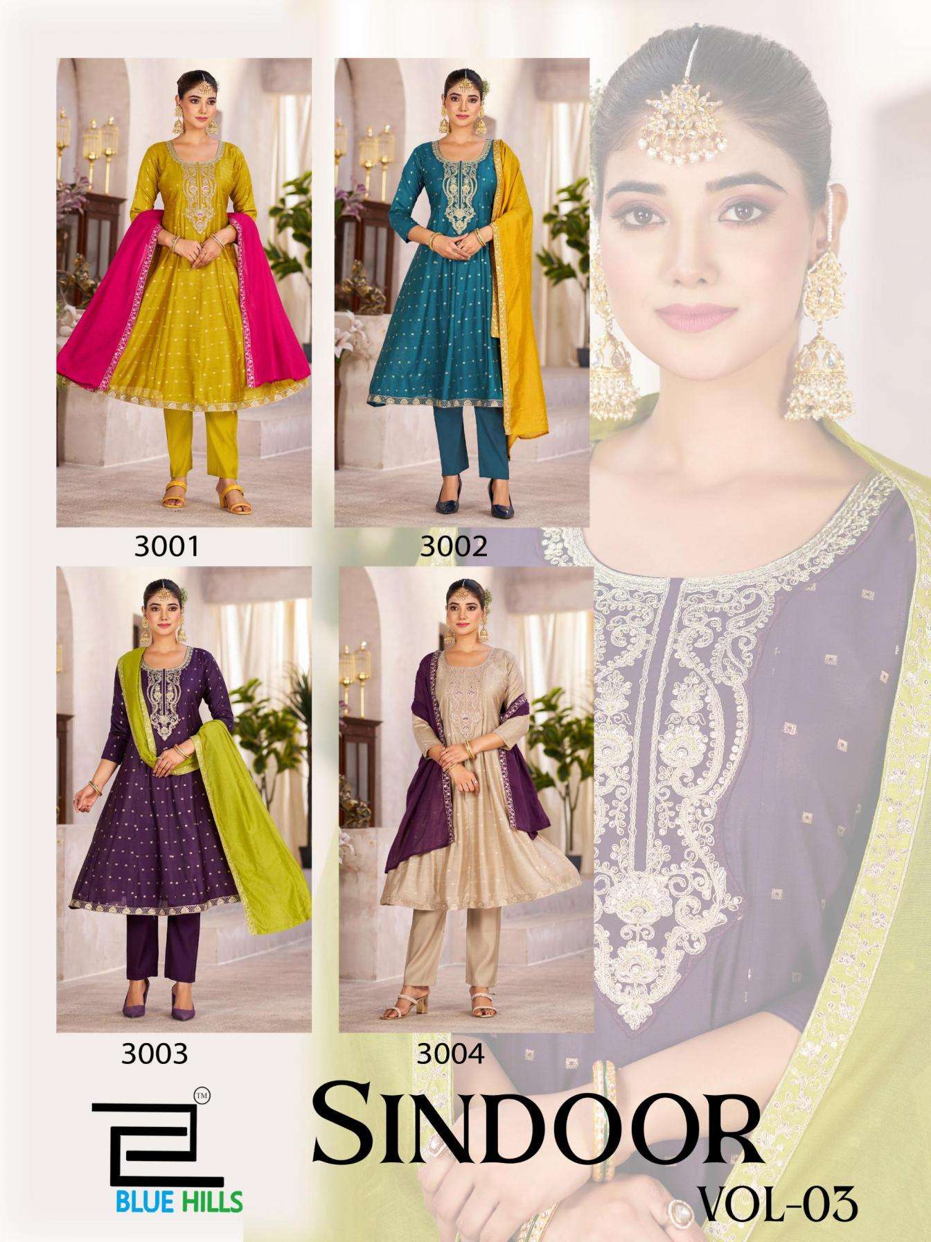 Blue Hills Presents Sindoor Vol-3 Elegant Style Chanderi Fully Stitch Plus Size 3pcs Dress Best Price Catalog Wholesaler And Exporter 