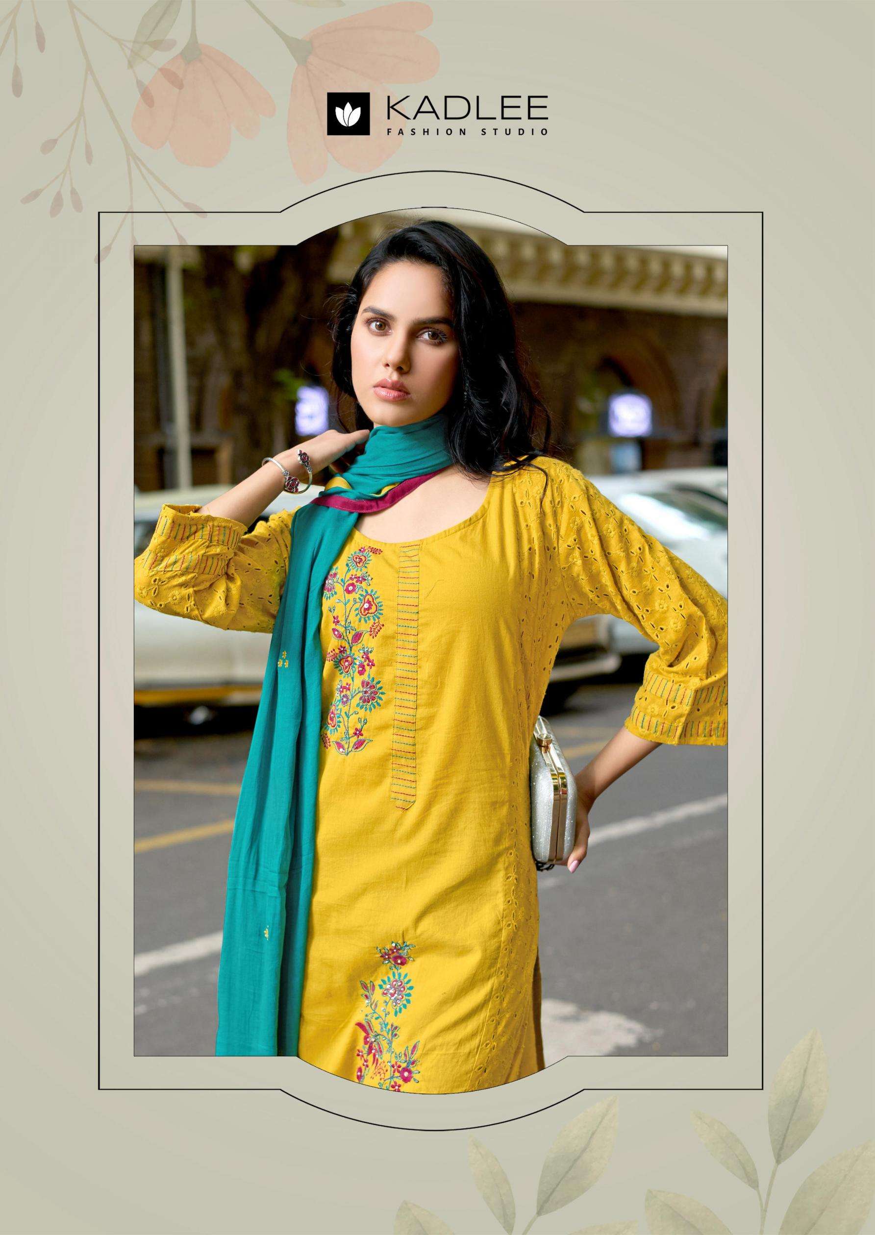 KADLEE PRESENTS ROOHI FANCY SHIFLI COTTON FULL STITCHED KURTI WITH PANT AND DUPPATA CATALOG WHOLESALER AND EXPORTER 