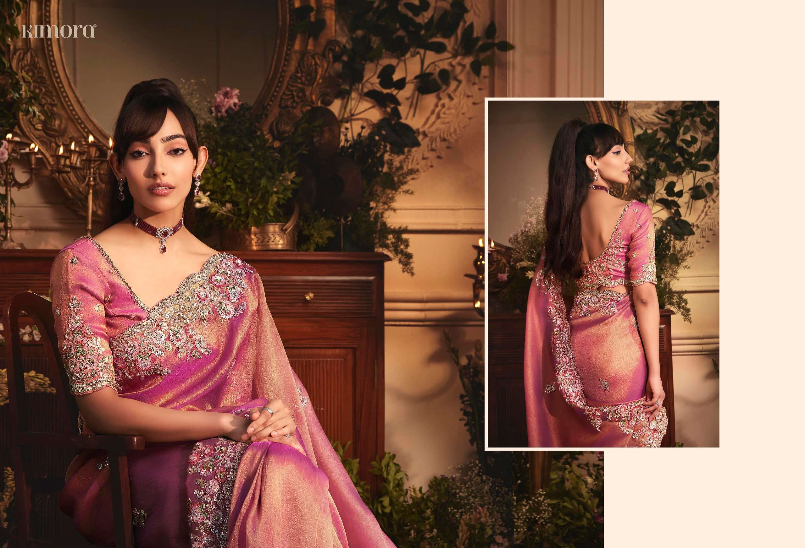 KIMORA PRESENTS CELEBRATION PREMIUM TISSUE ORGANZA FANCY PARTY WEAR LOOK SAREES CATALOG WHOLESALER AND EXPORTER IN SURAT