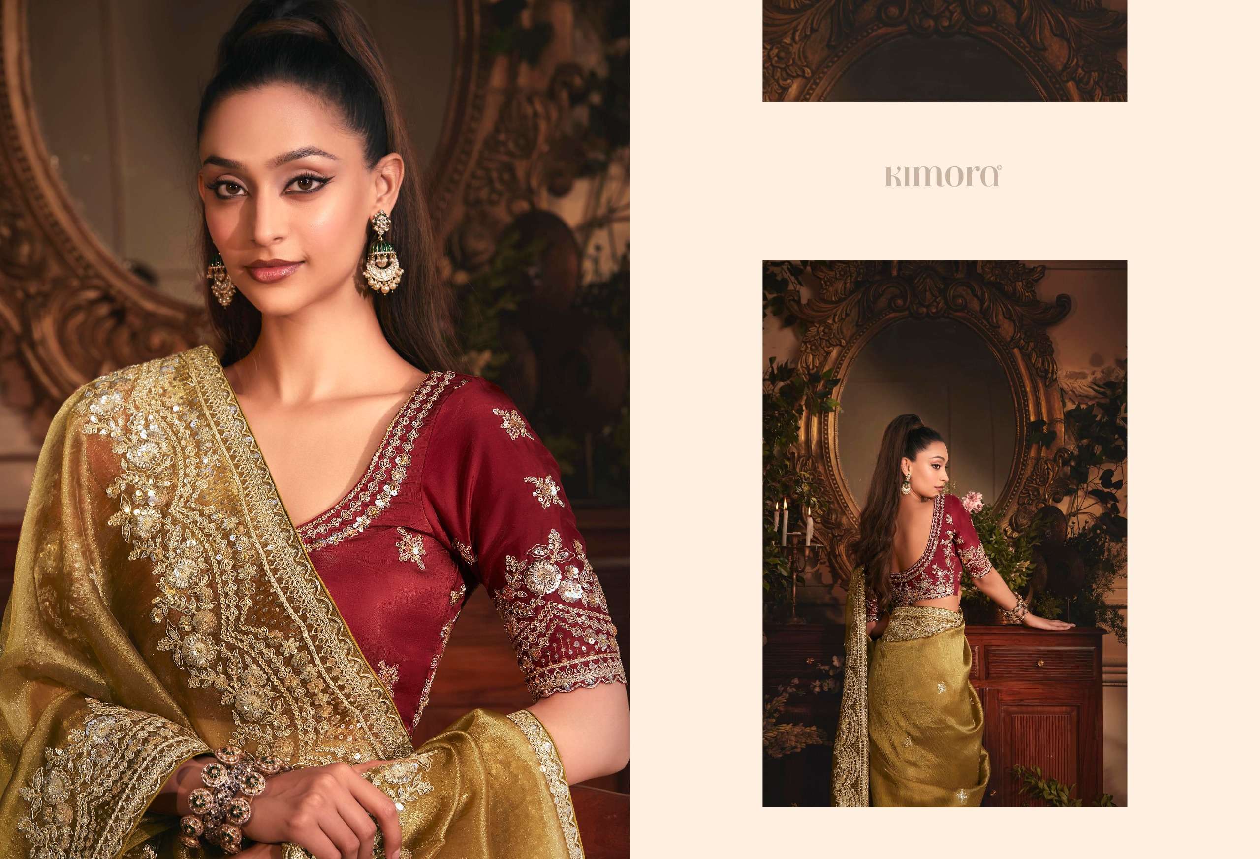 KIMORA PRESENTS CELEBRATION PREMIUM TISSUE ORGANZA FANCY PARTY WEAR LOOK SAREES CATALOG WHOLESALER AND EXPORTER IN SURAT